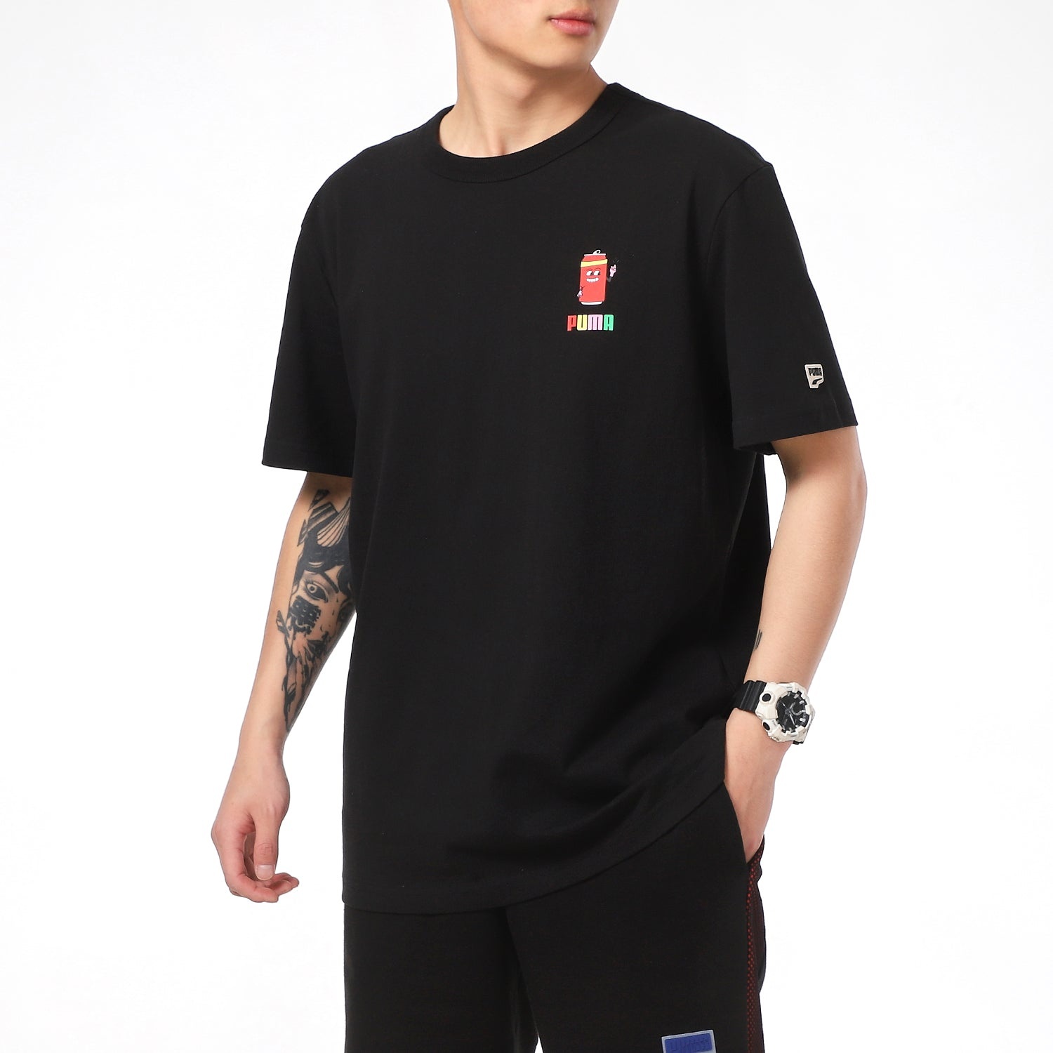 PUMA Sports Alphabet Printing Round Neck Short Sleeve Black 531335-51 - 5