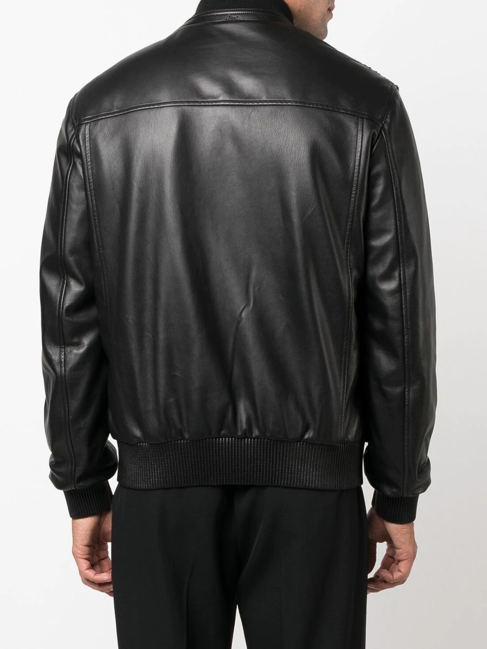 long-sleeve leather bomber jacket - 4