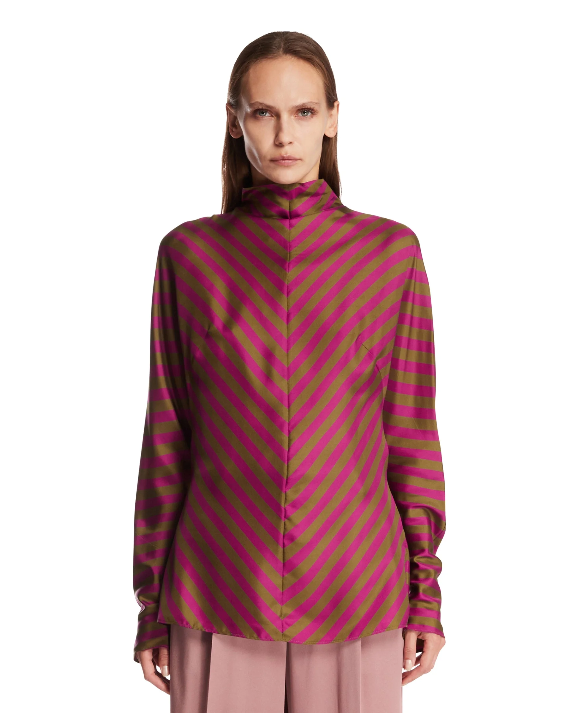 Purple Striped Silk Blouse - 1