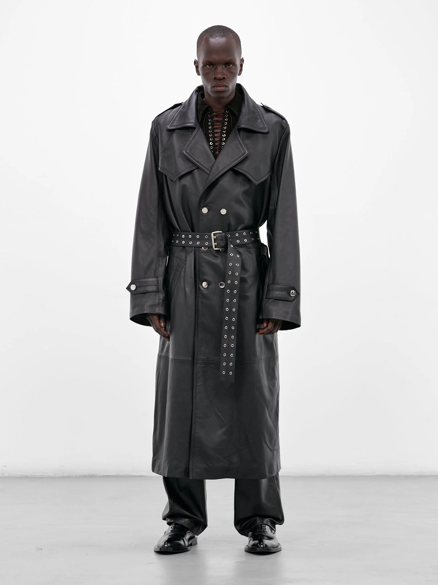 Amanda Black Lamb Leather Trench - 1