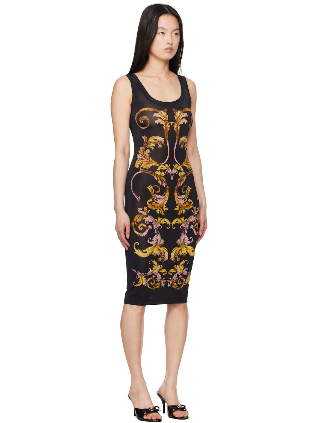Black Outline Barocco Slip Midi Dress - 2