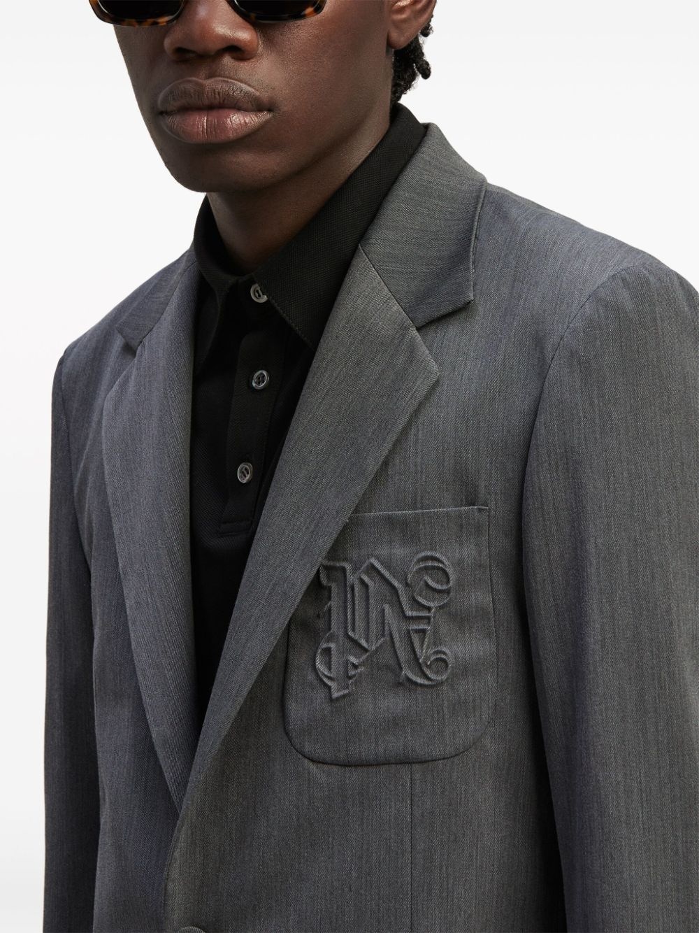 logo-embroidered blazer - 7