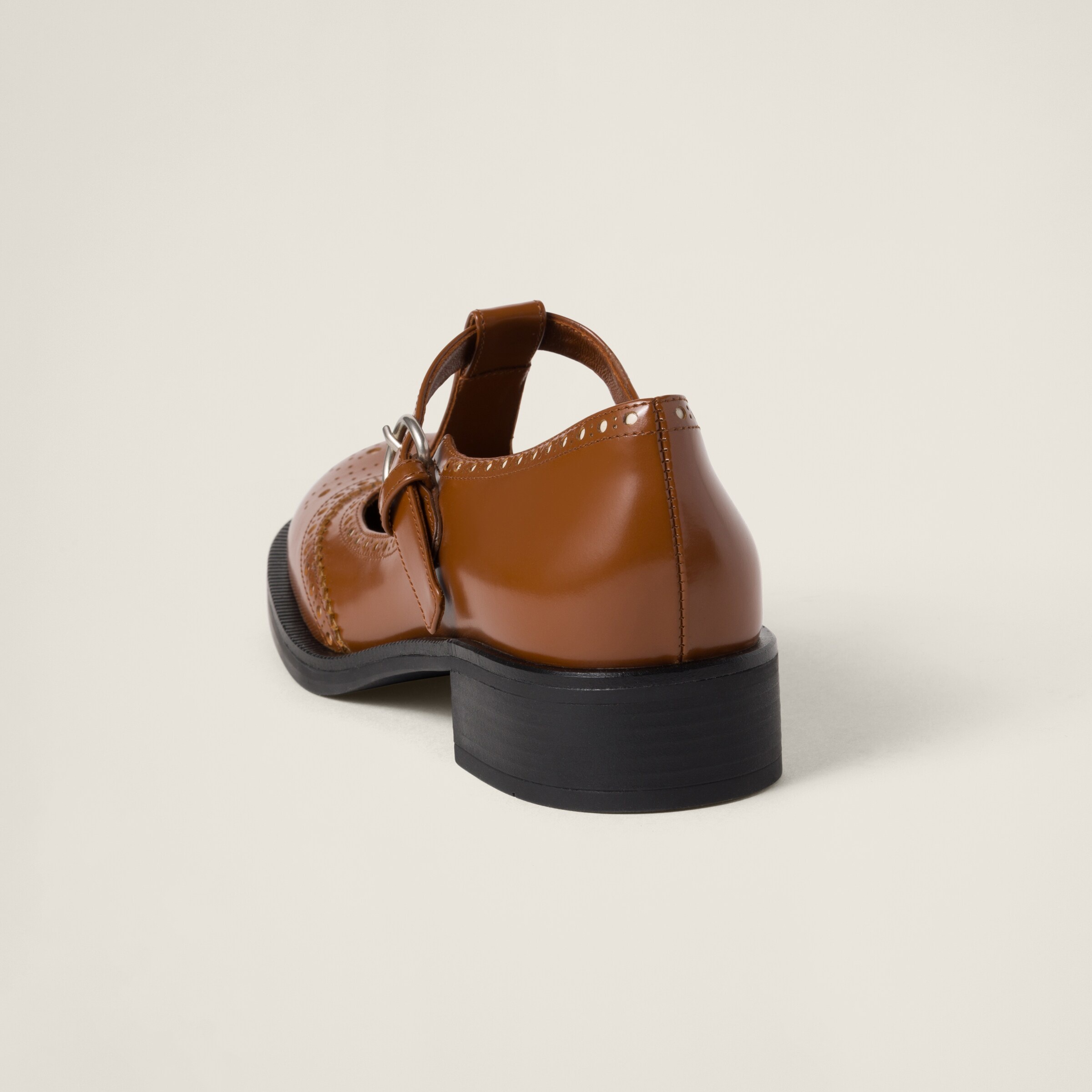 Brushed leather T-strap brogue shoes - 3