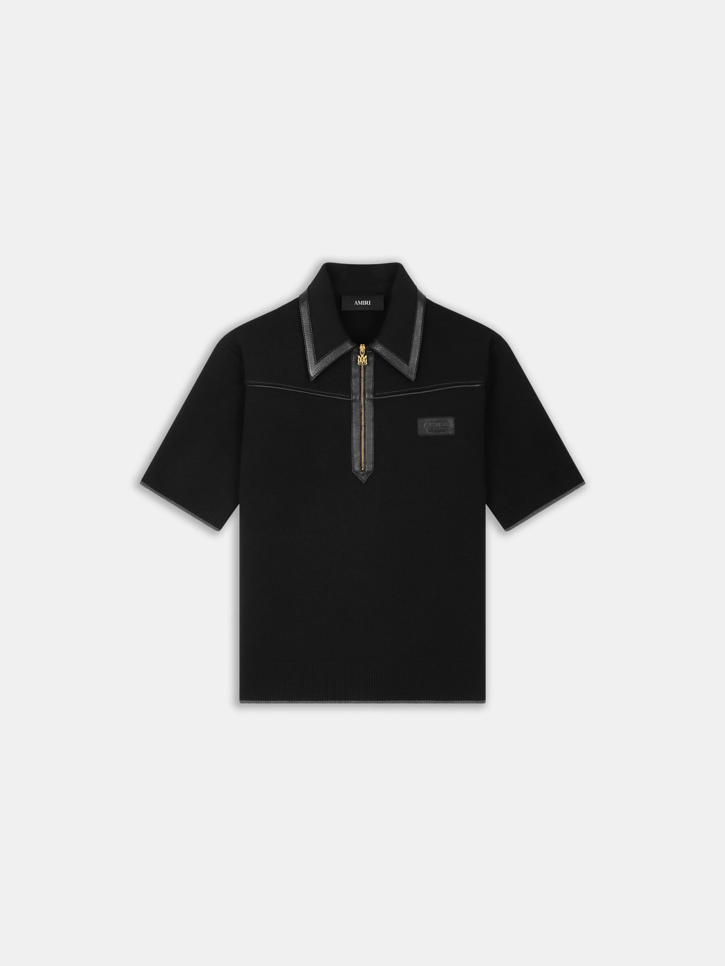 LEATHER TRIM KNIT ZIPPED POLO - 1