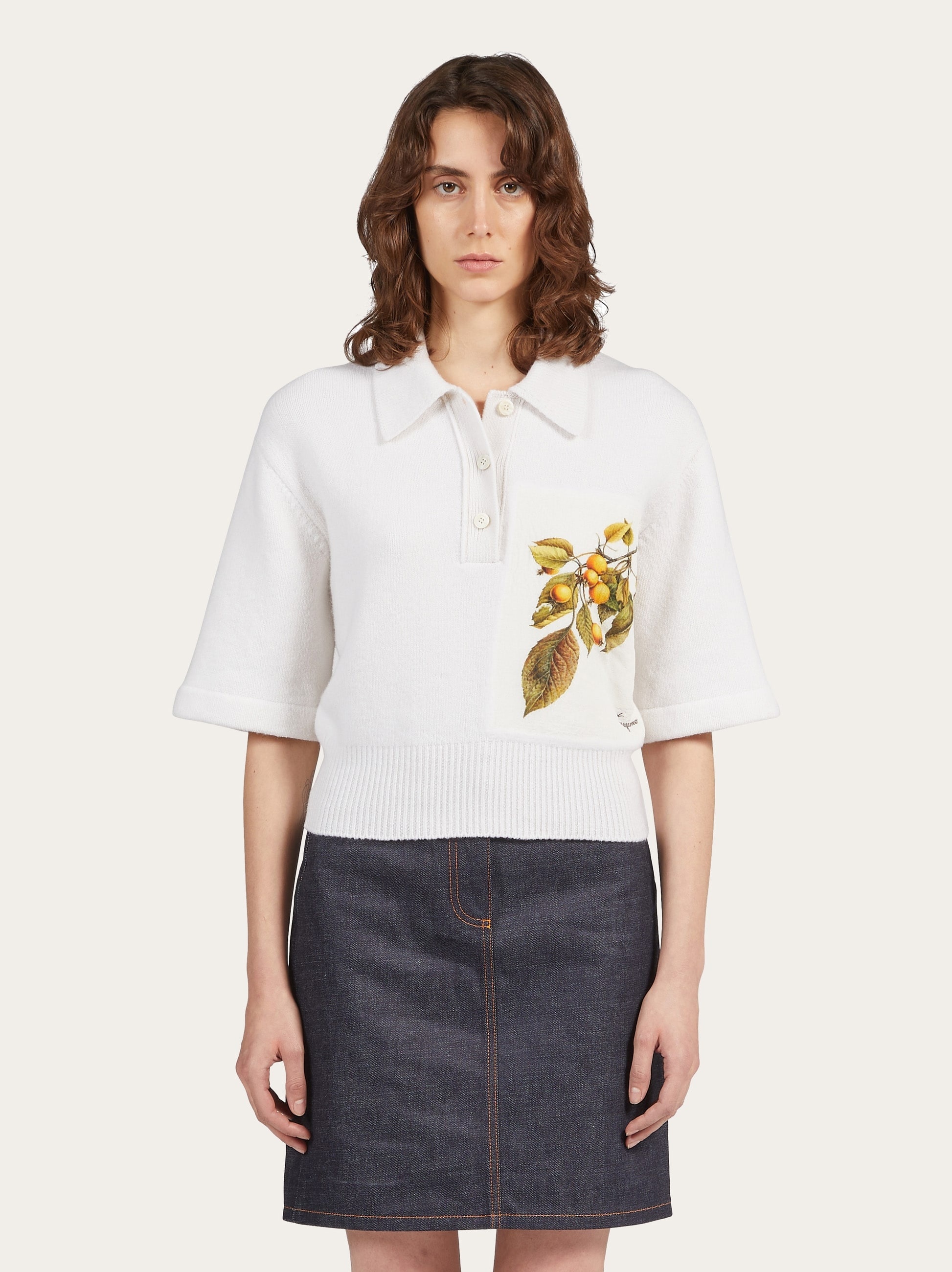 Cashmere polo with botanical motif - 2