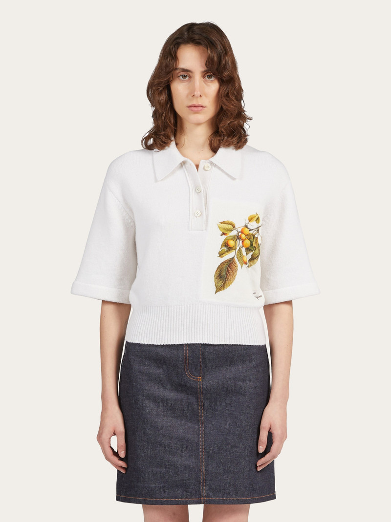 FERRAGAMO Cashmere polo with botanical motif outlook