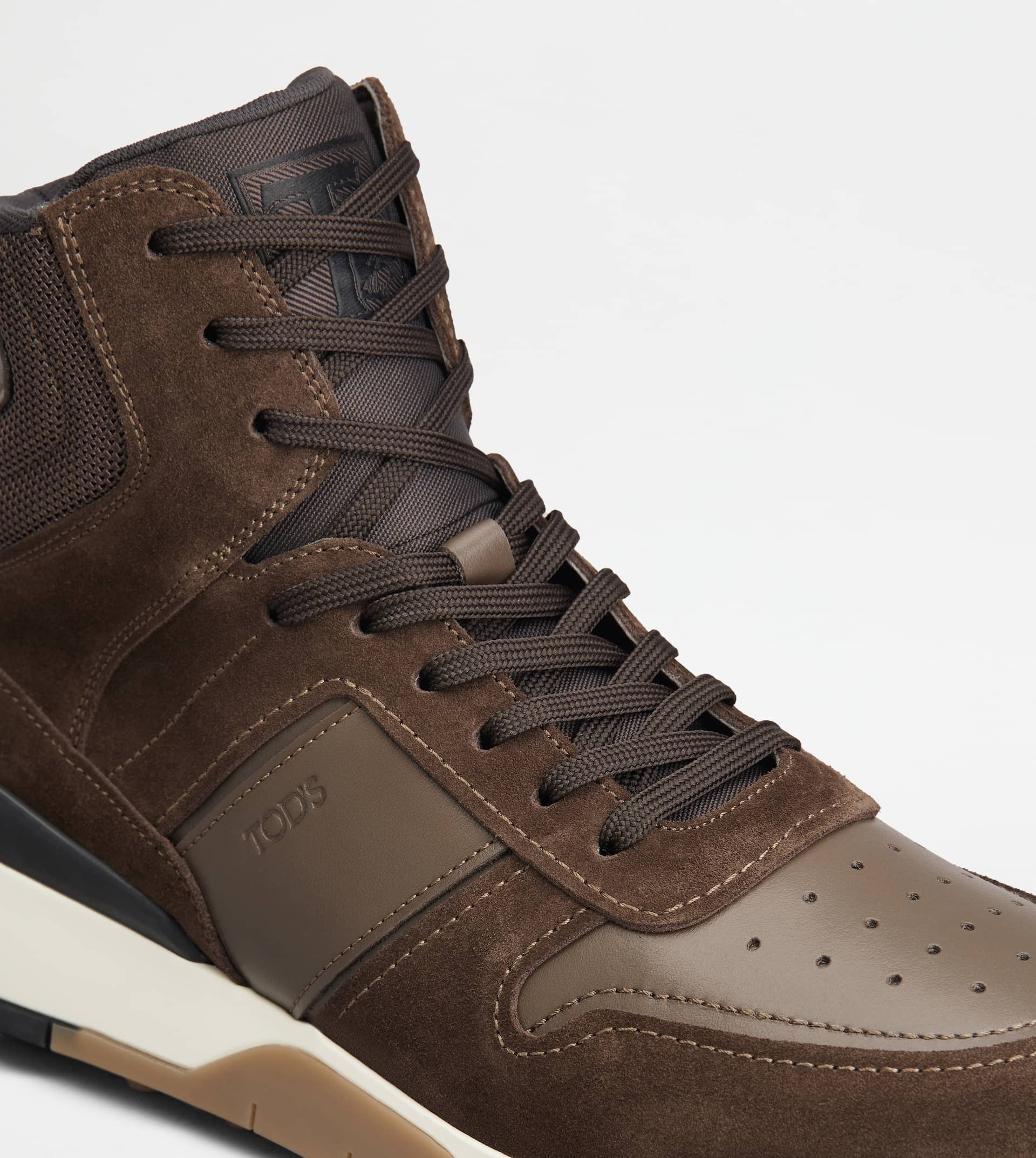 TOD'S HI-TOP SNEAKERS IN SUEDE AND SMOOTH LEATHER - BROWN - 6