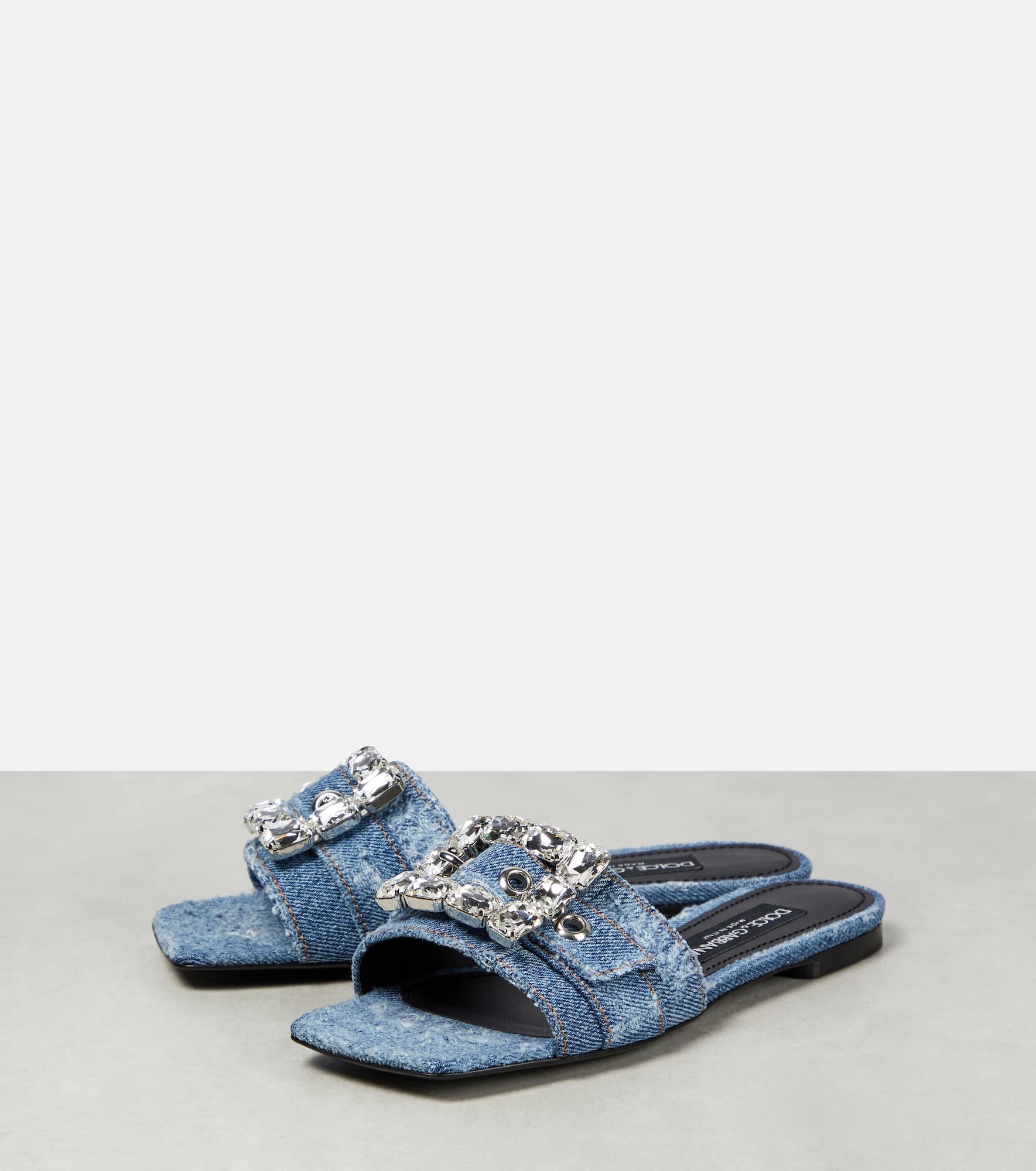 Crystal-embellished denim sandals - 5