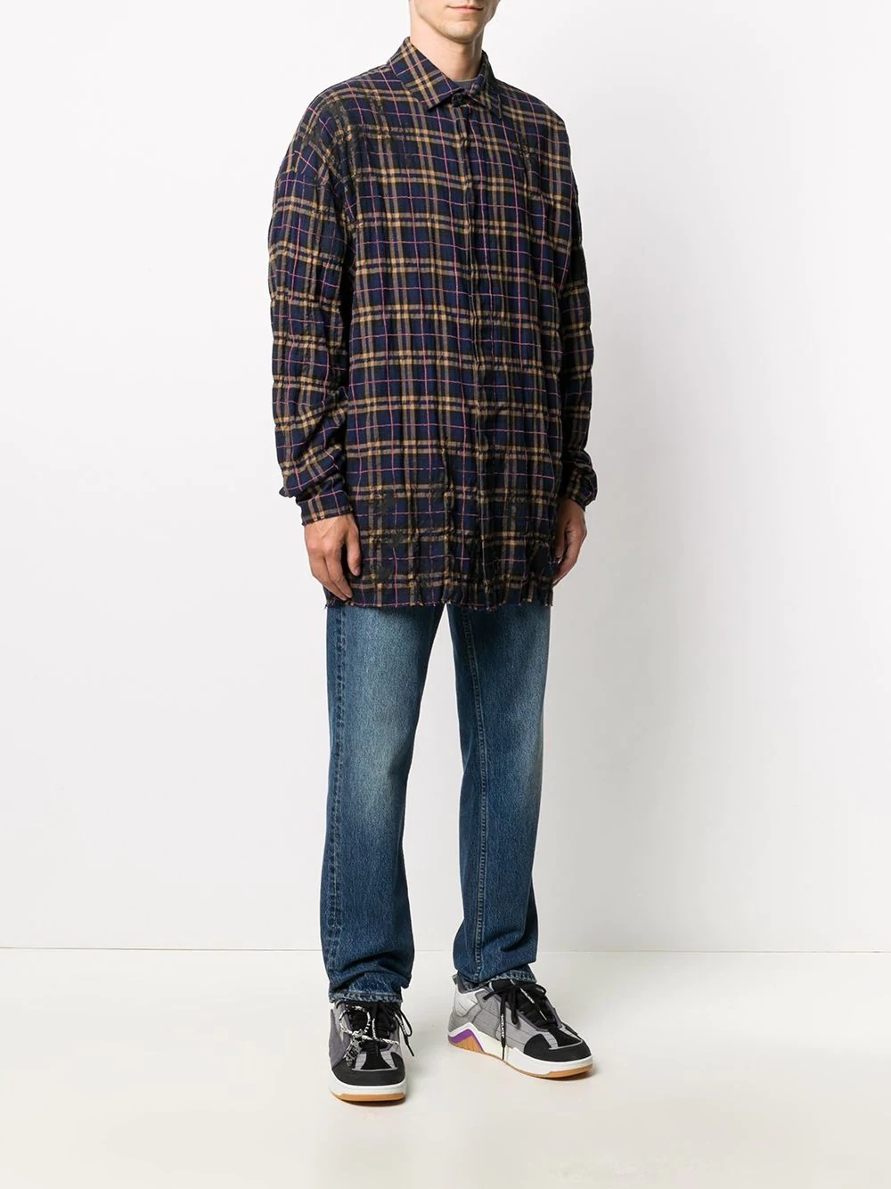 logo-print check-pattern shirt - 3