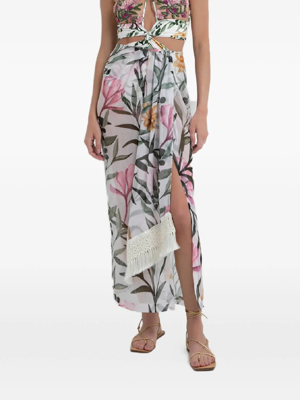 floral fringed maxi skirt - 1