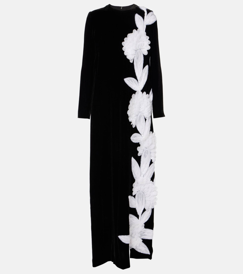 Floral appliqué crêpe gown 1