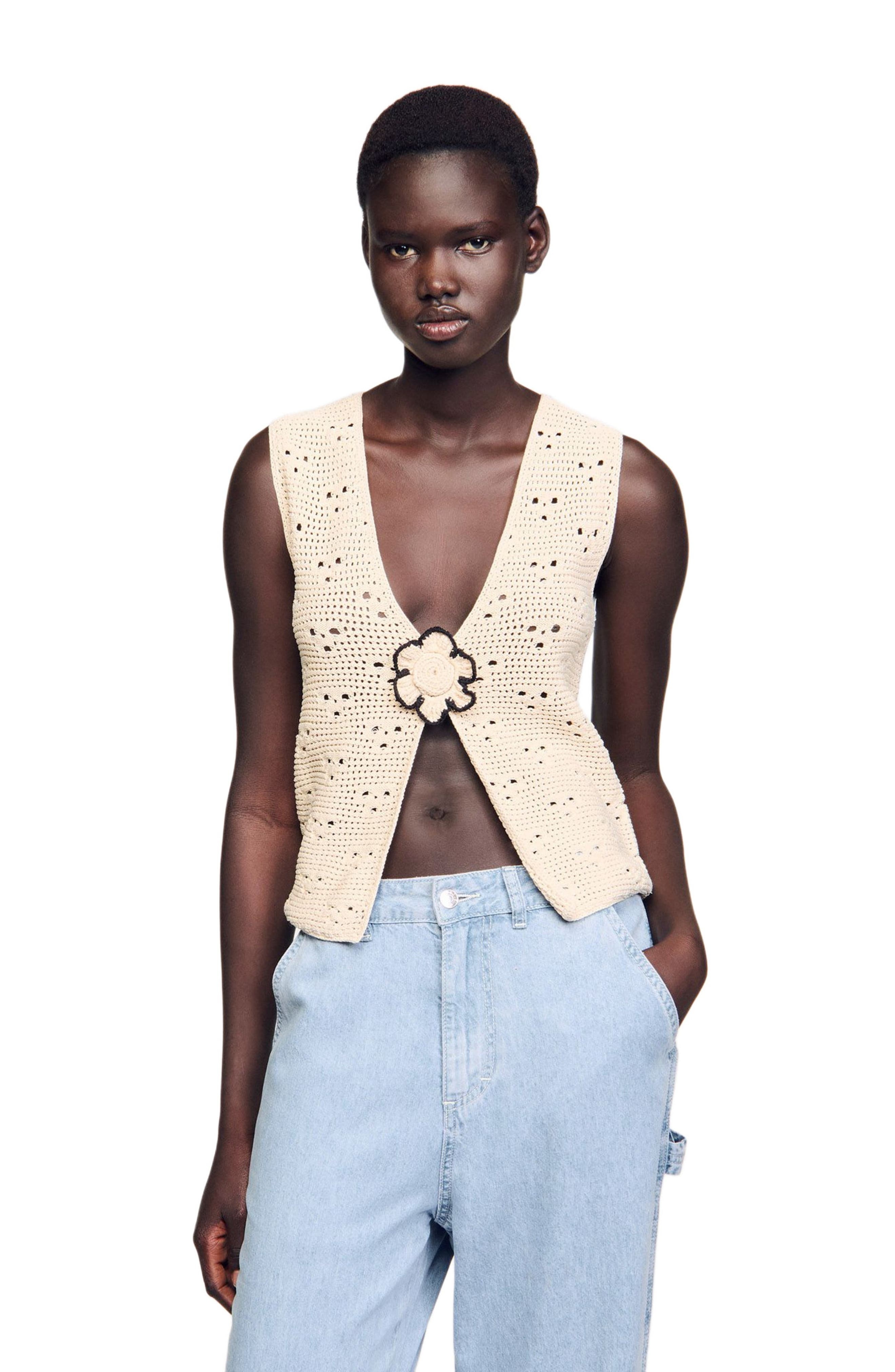 SANDRO Crochet cardigan in Ecru at Nordstrom - 3