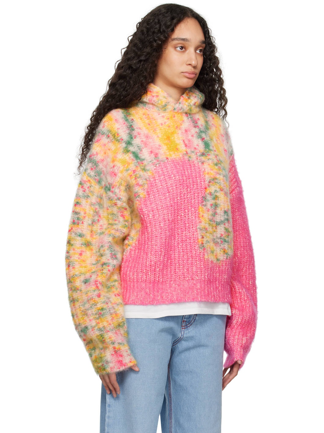 Pink & Yellow Bicolor Swirl Knit Hoodie - 2