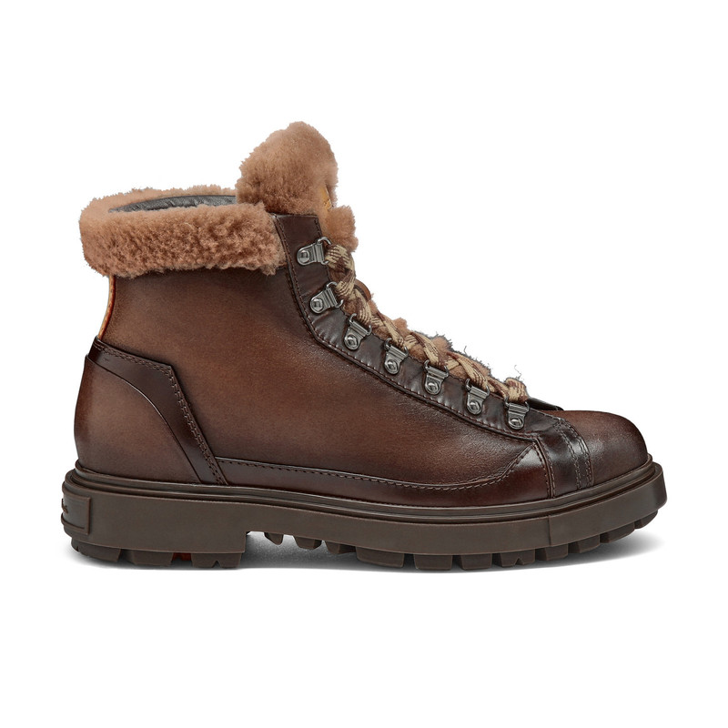 Men's dark brown suede hiking boot with fur 1