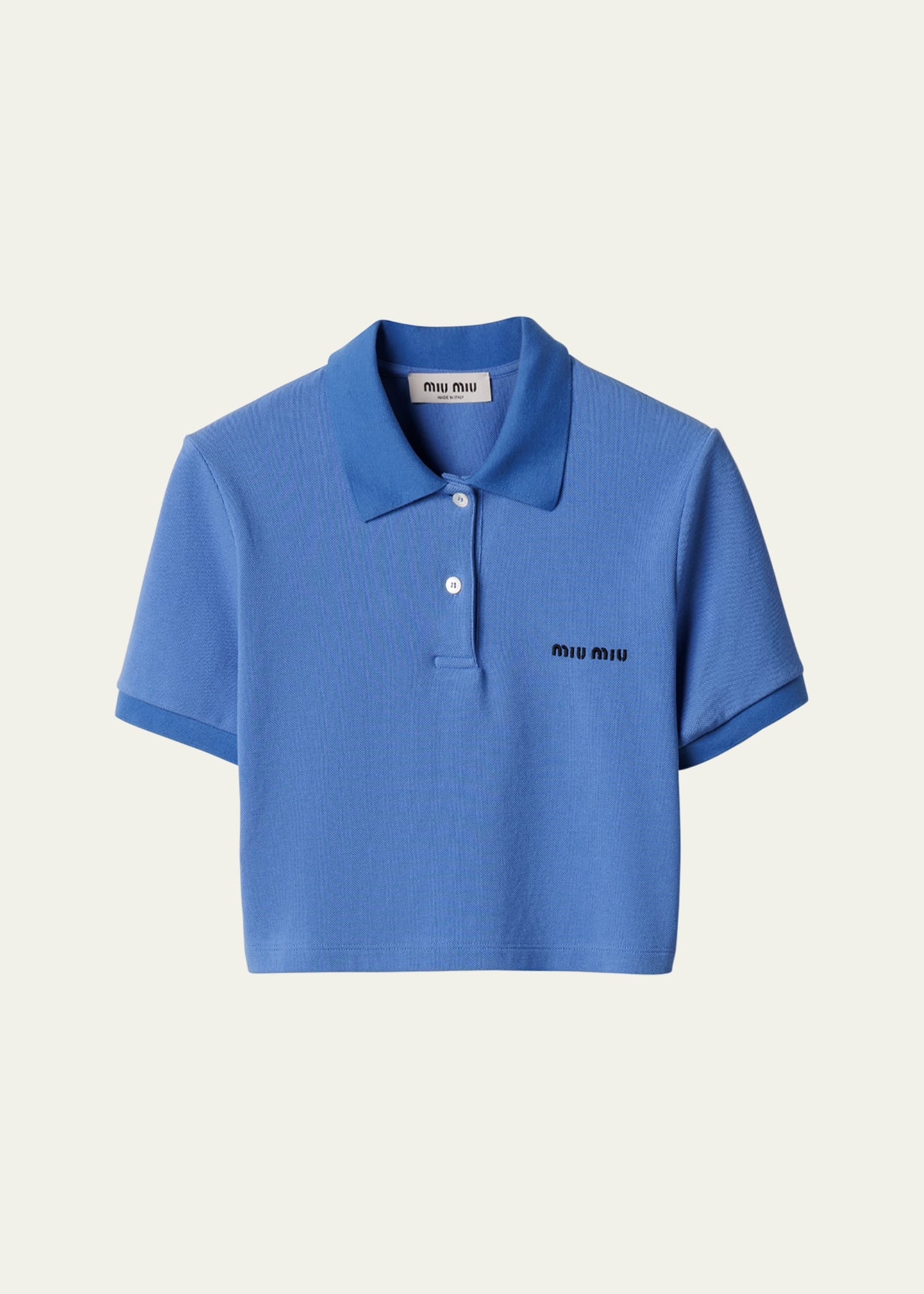 Cotton Pique Short-Sleeve Cropped Polo - 1