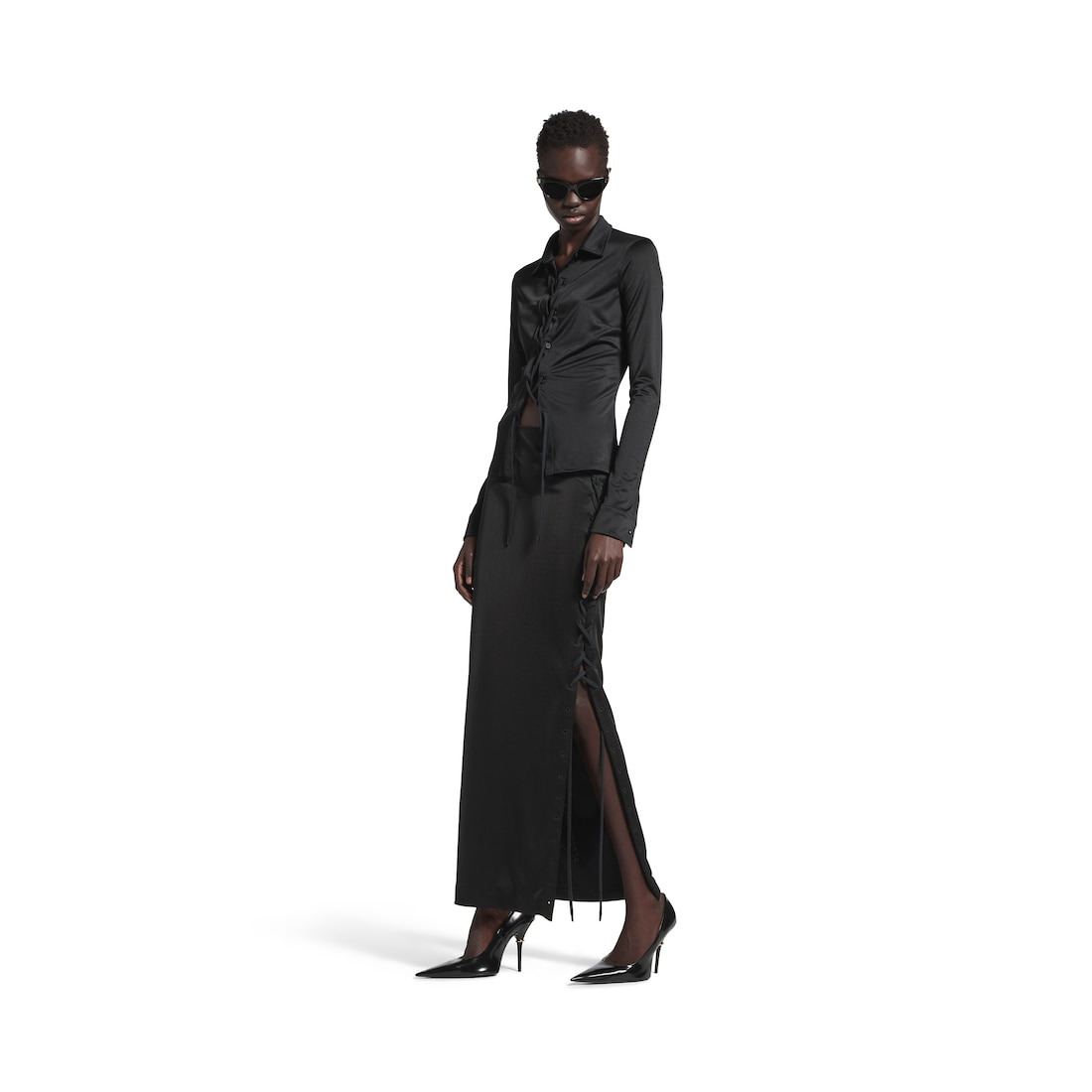Women's Lace-up Maxi  Skirt in Black - 2