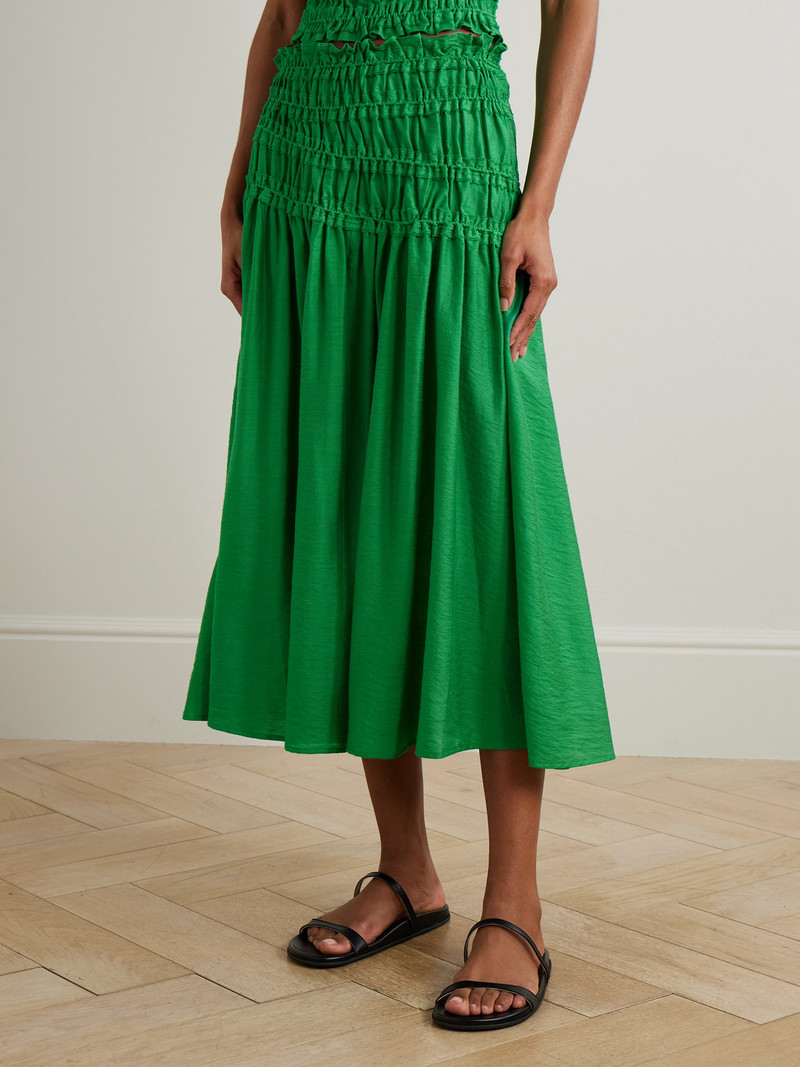 Ruffled Smocked Lyocell-blend Midi Skirt 4