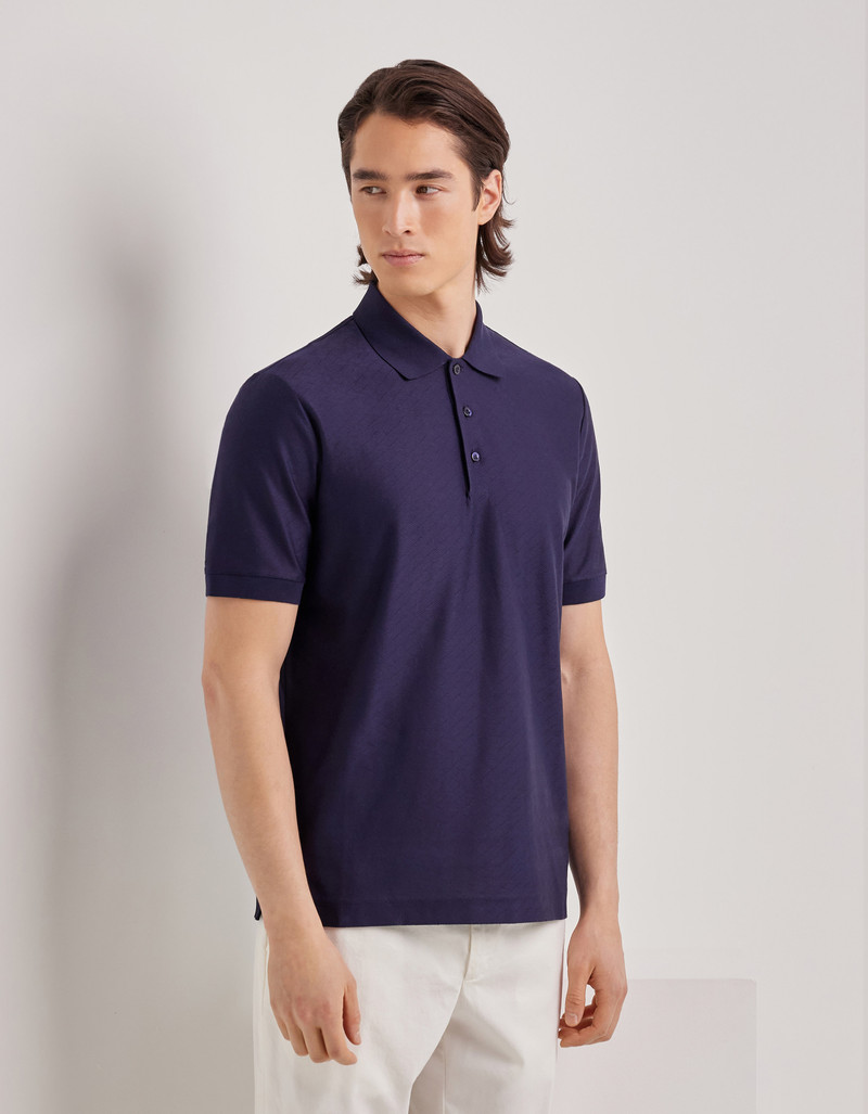 Canali BLUE STRUCTURED COTTON POLO SHIRT WITH THREE-BUTTON CLOSURE outlook