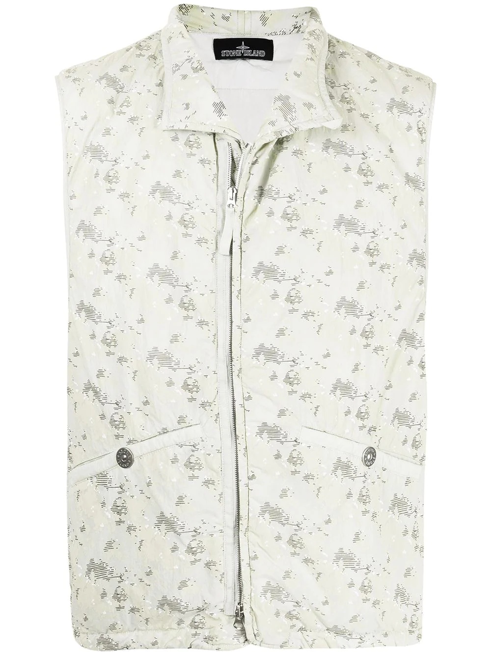 abstract-print zip-up padded gilet - 1