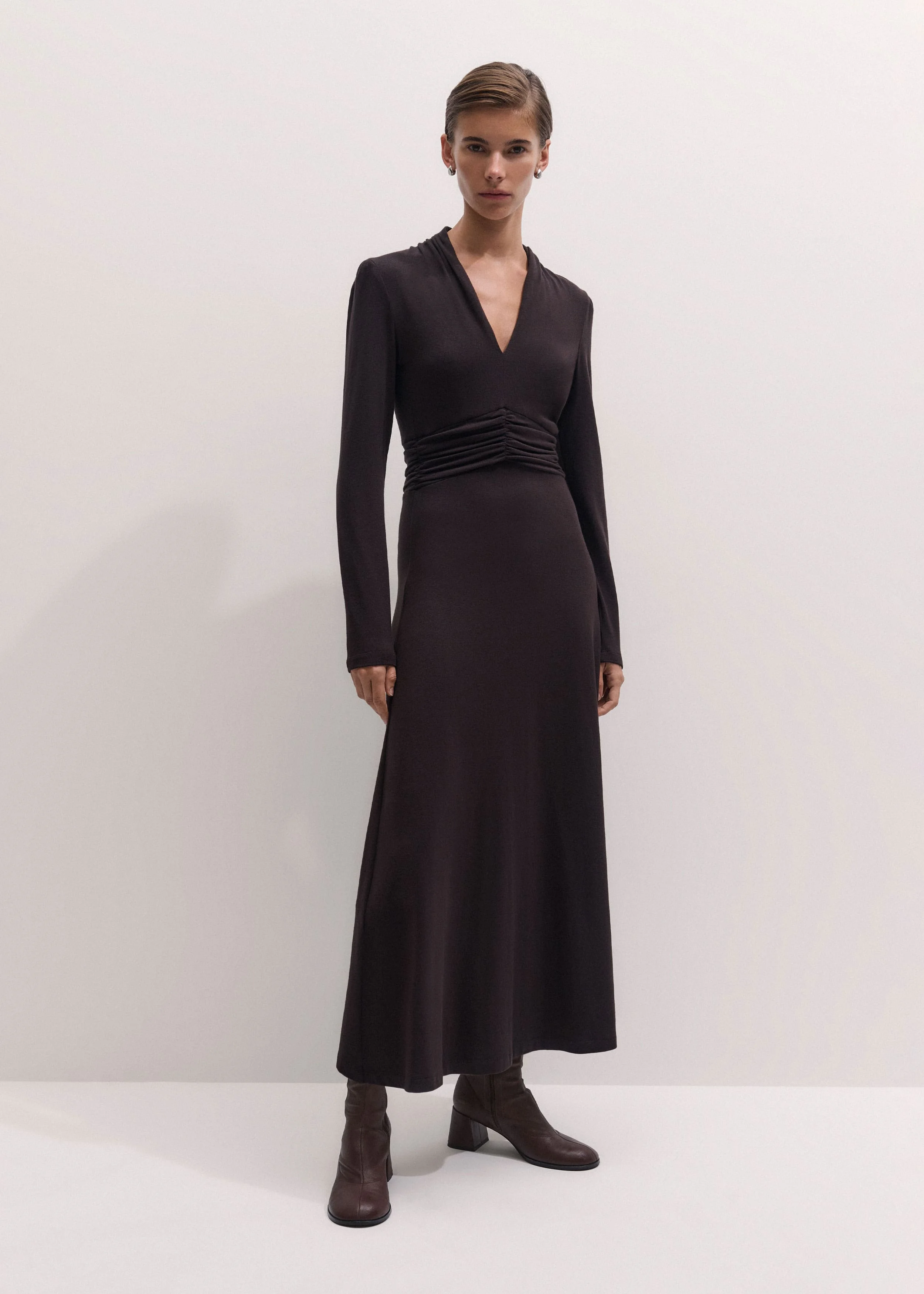 V-Neck Slim Maxi Dress - 1