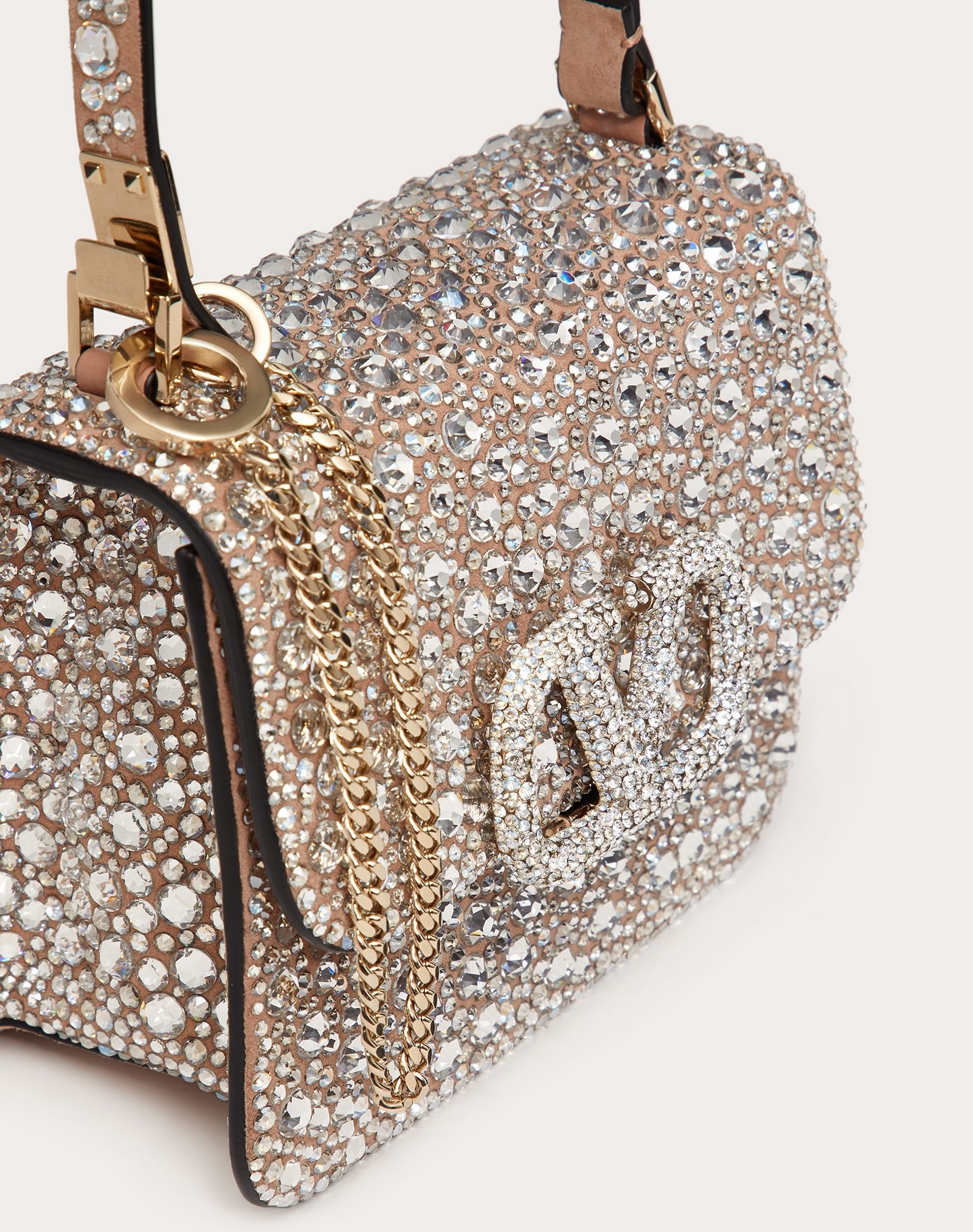 Small VSLING Shiny Calfskin Shoulder Bag with Crystal Embellishments - 5