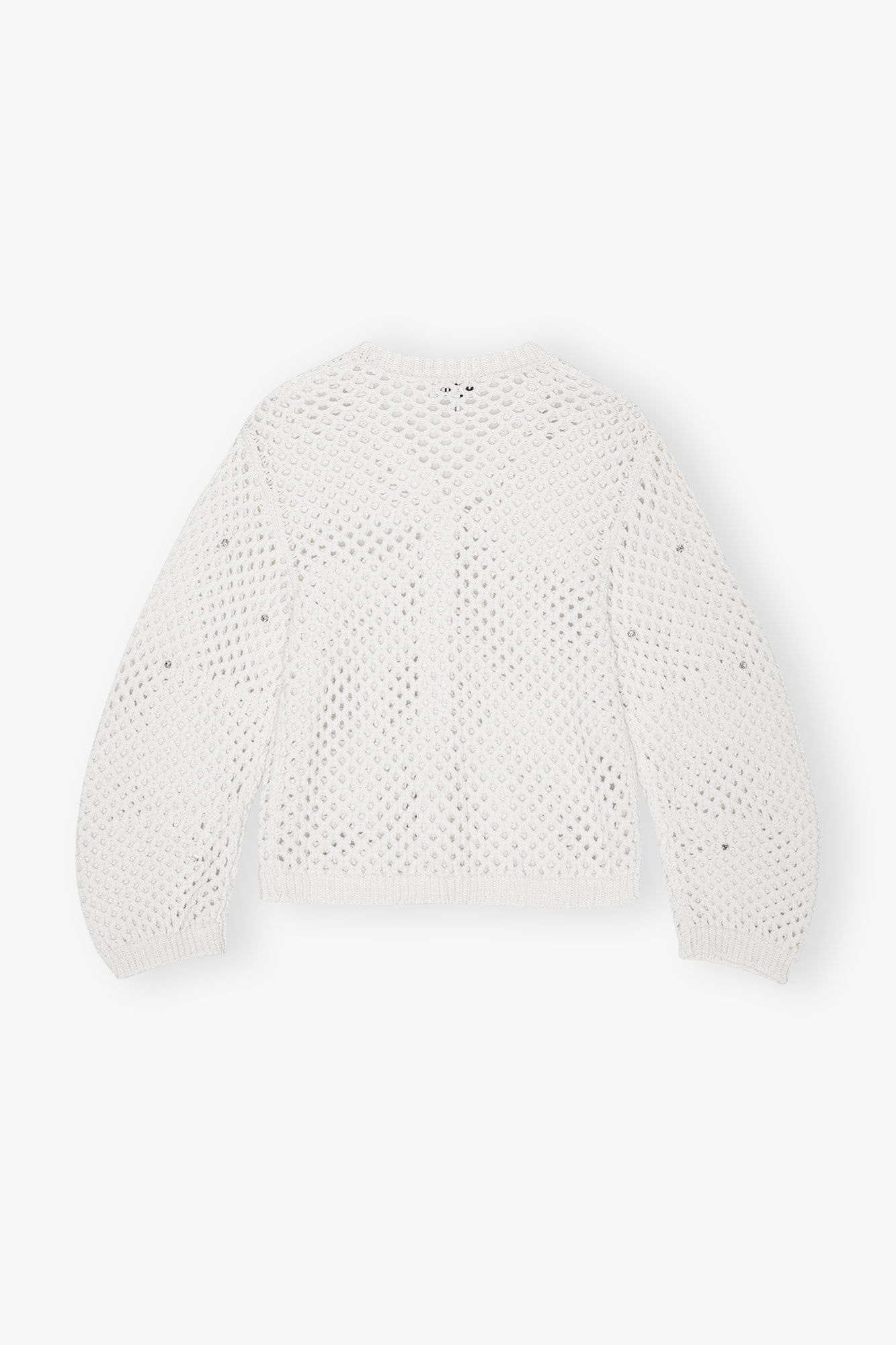 WHITE RHINESTONE COTTON POINTELLE CARDIGAN - 6