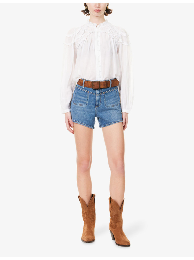 PAIGE Dani Stitched-Pocket Denim Shorts outlook