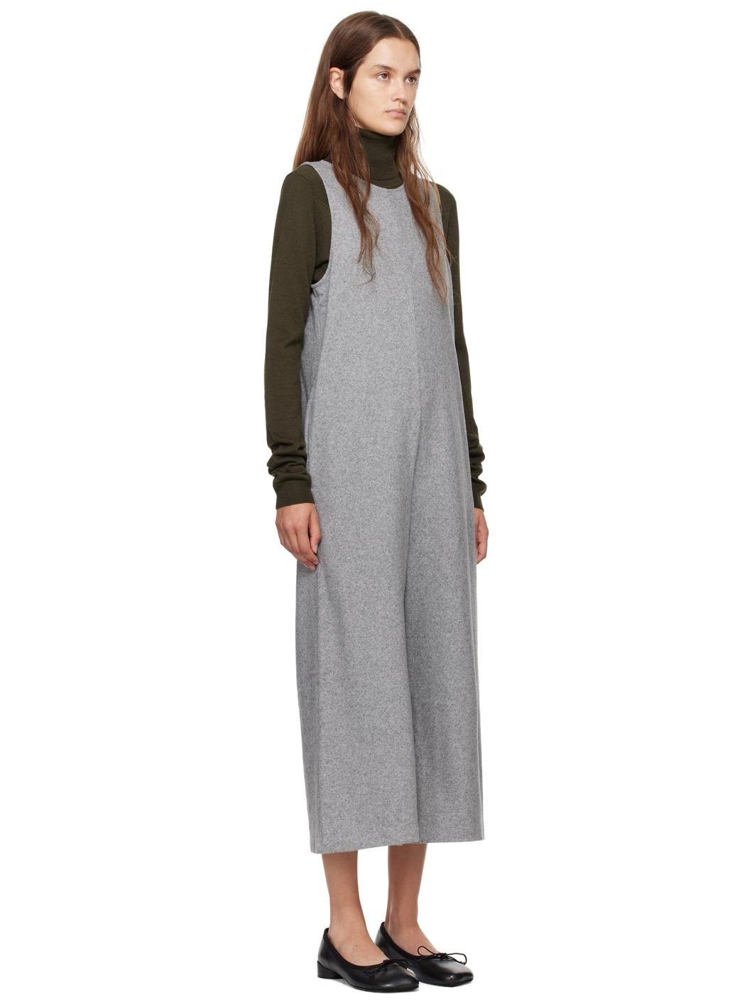 Gray Wool White Stitching Jumpsuit - 2