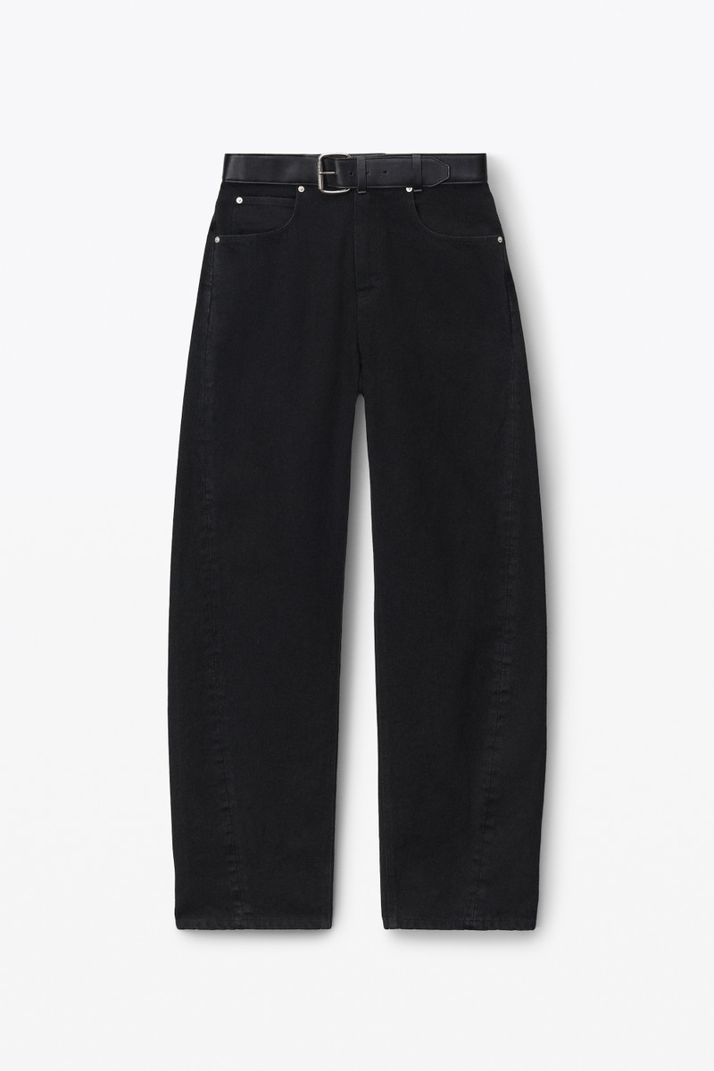 leather belted balloon jeans - 1