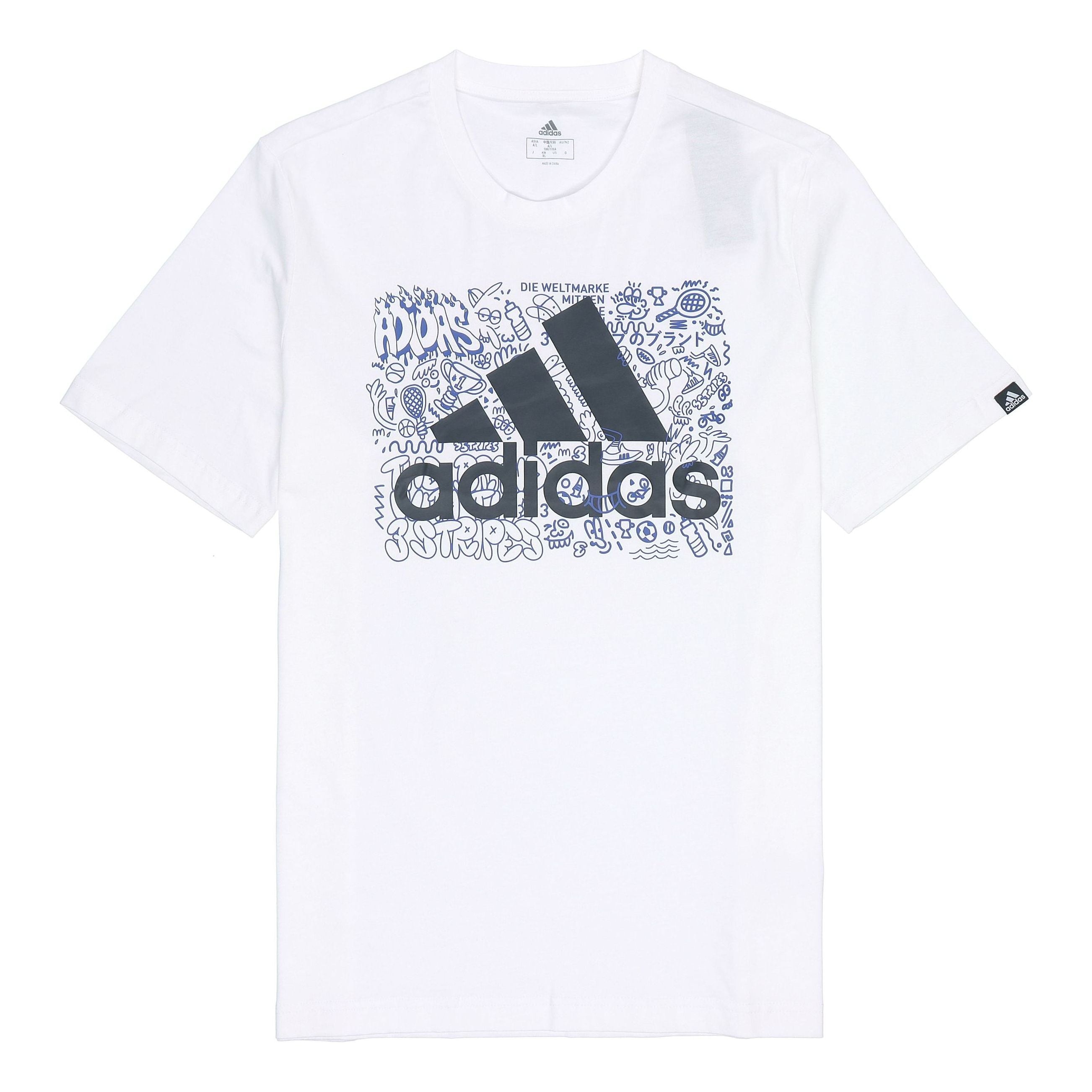 adidas M Ddlbmb L T Graffiti Printing Logo Sports Short Sleeve White GS4001 - 1