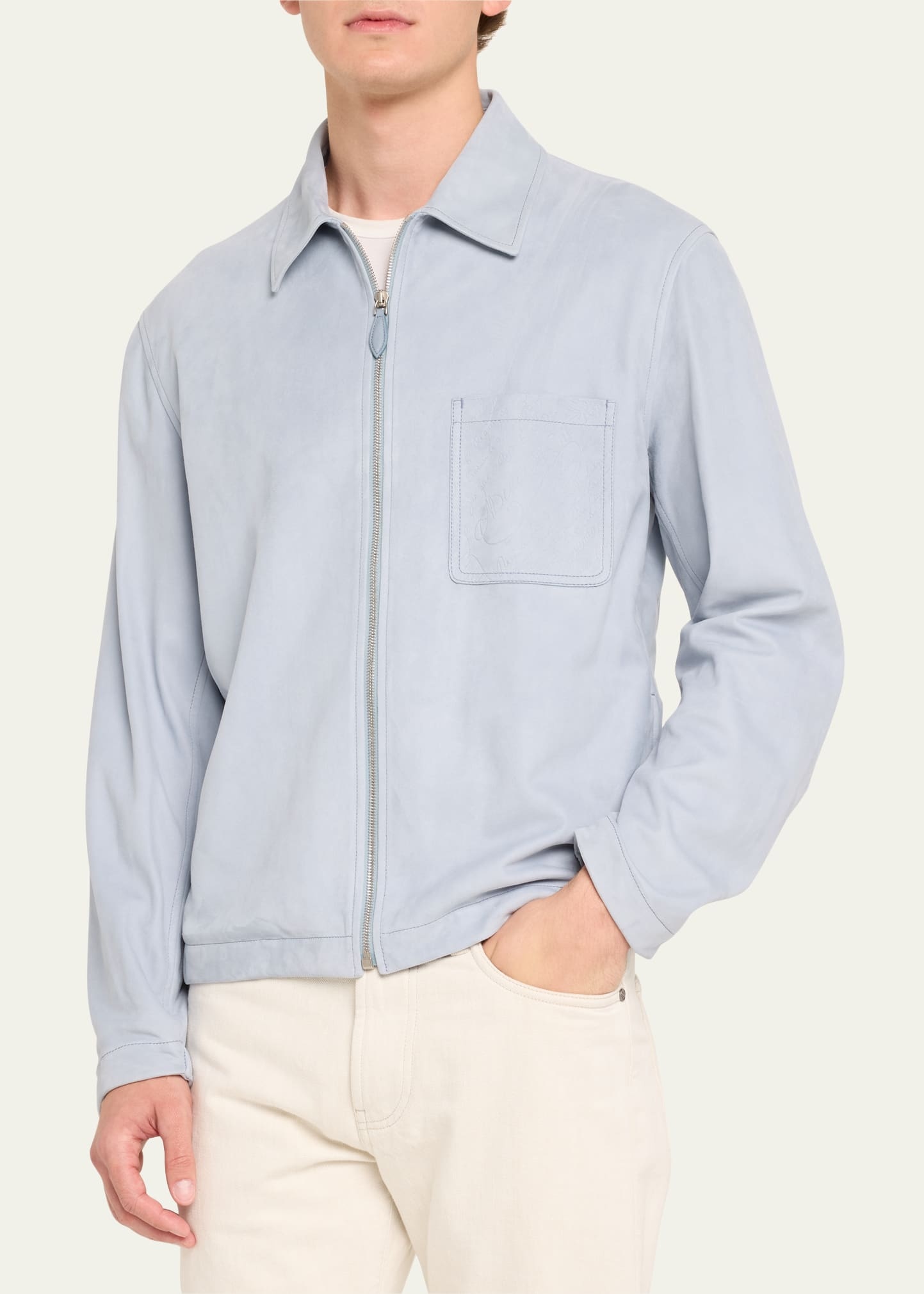 Men's Suede Overshirt with Scritto Pocket - 4