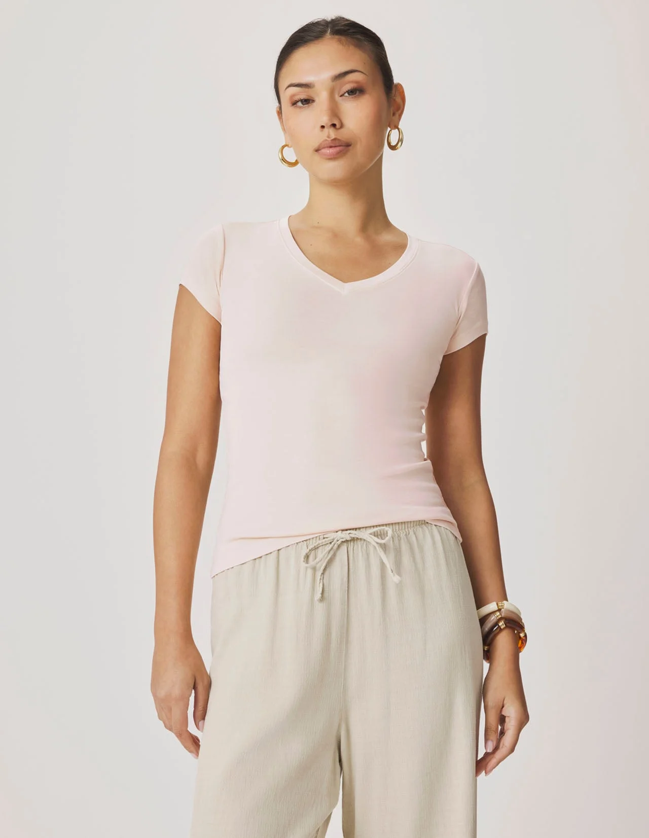 Josie Stretch V-Neck Tee - 1