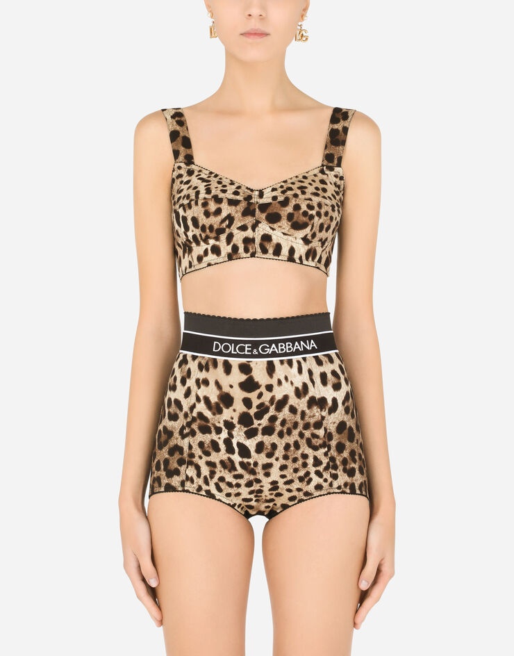 Short bustier top in charmeuse with leopard print - 1