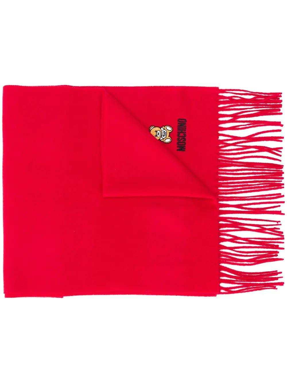 logo-embroidered fringed scarf - 1