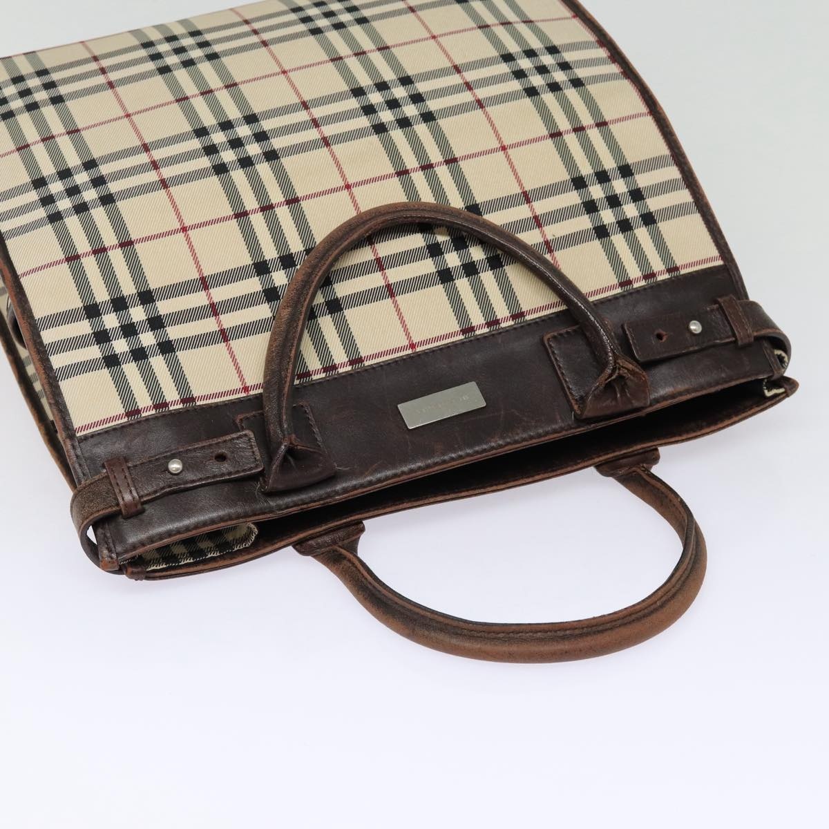 Burberry Nova Check Hand Bag Canvas Beige Silver - 7