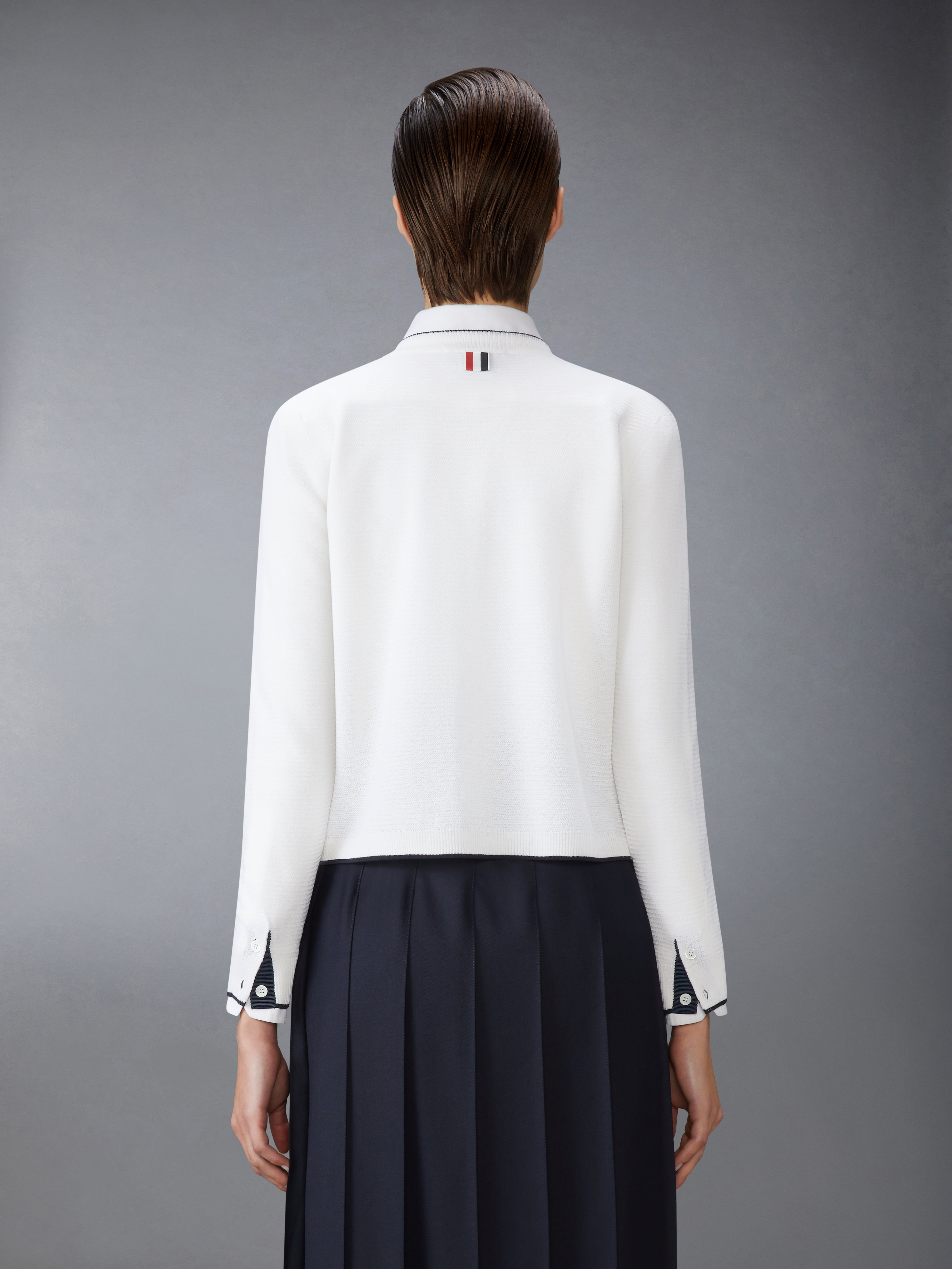 WOOL CREPE 4-BAR CREW NECK CARDIGAN - 3