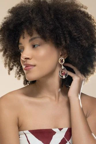 Ruby Crystal Cabochon Drop Earrings - 1