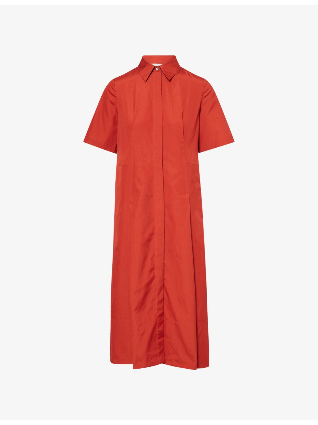Pleated Short-Sleeves Cotton-Poplin Midi Dress - 1