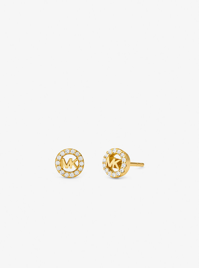 Fulton Precious-Metal Plated Sterling Silver Pavé Logo Charm Stud Earrings 1