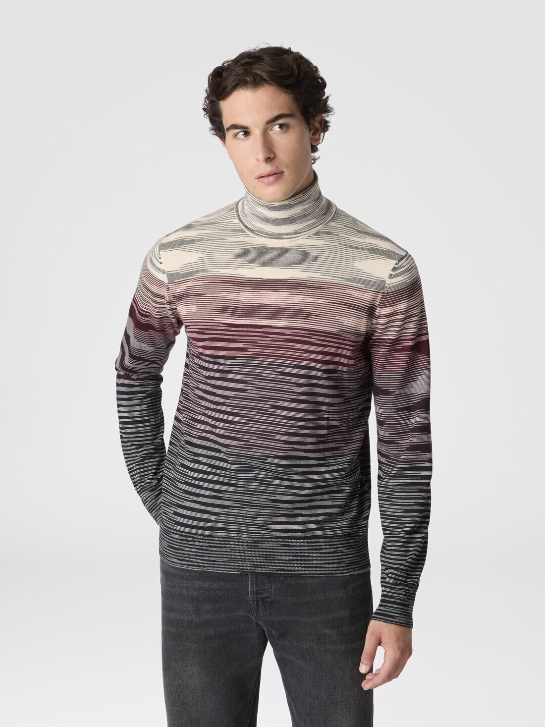 High-Neck Sweater in All-Over Flame Wool - 4
