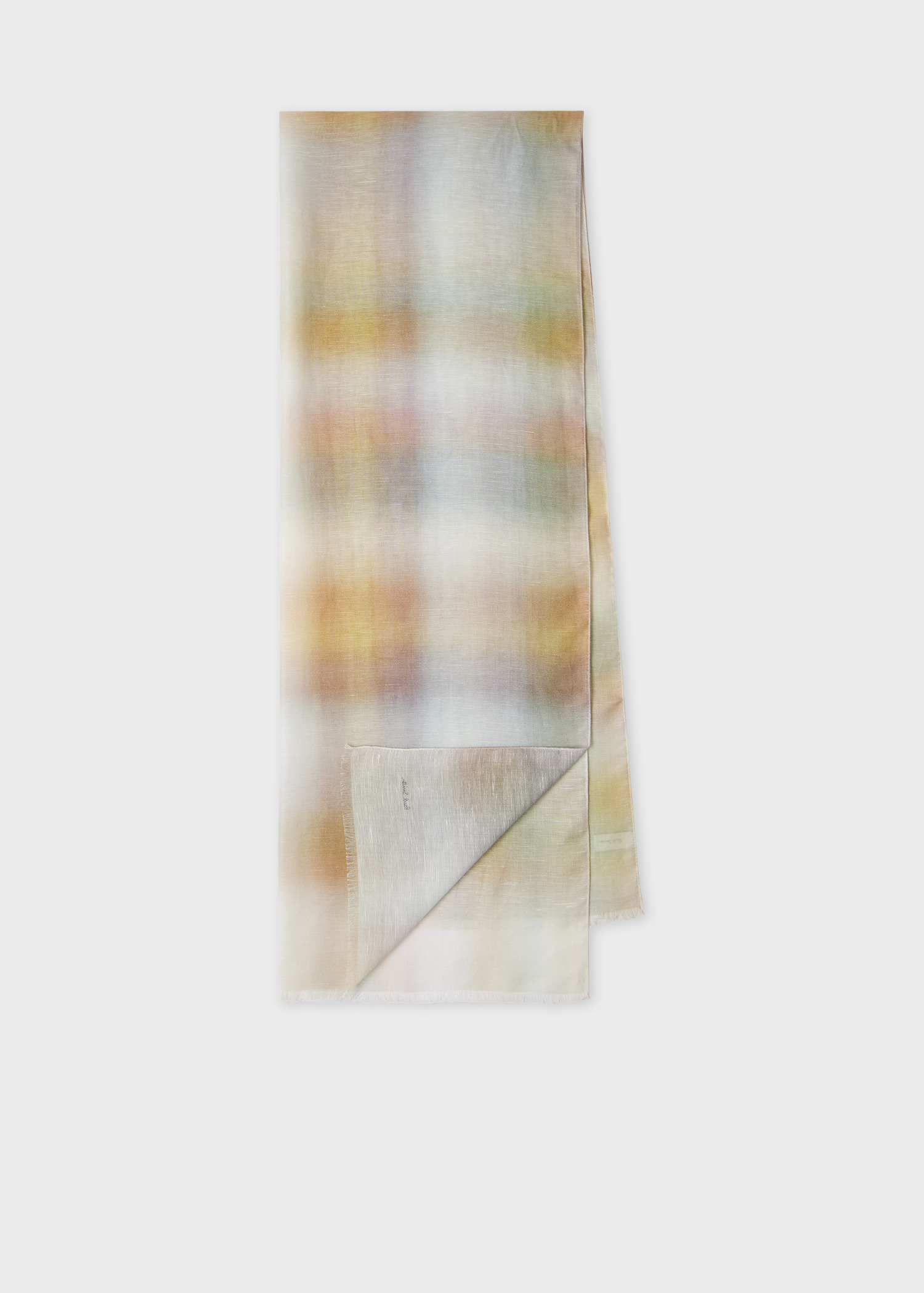 Yellow and Blue Linen-Blend Faded Check Scarf - 1