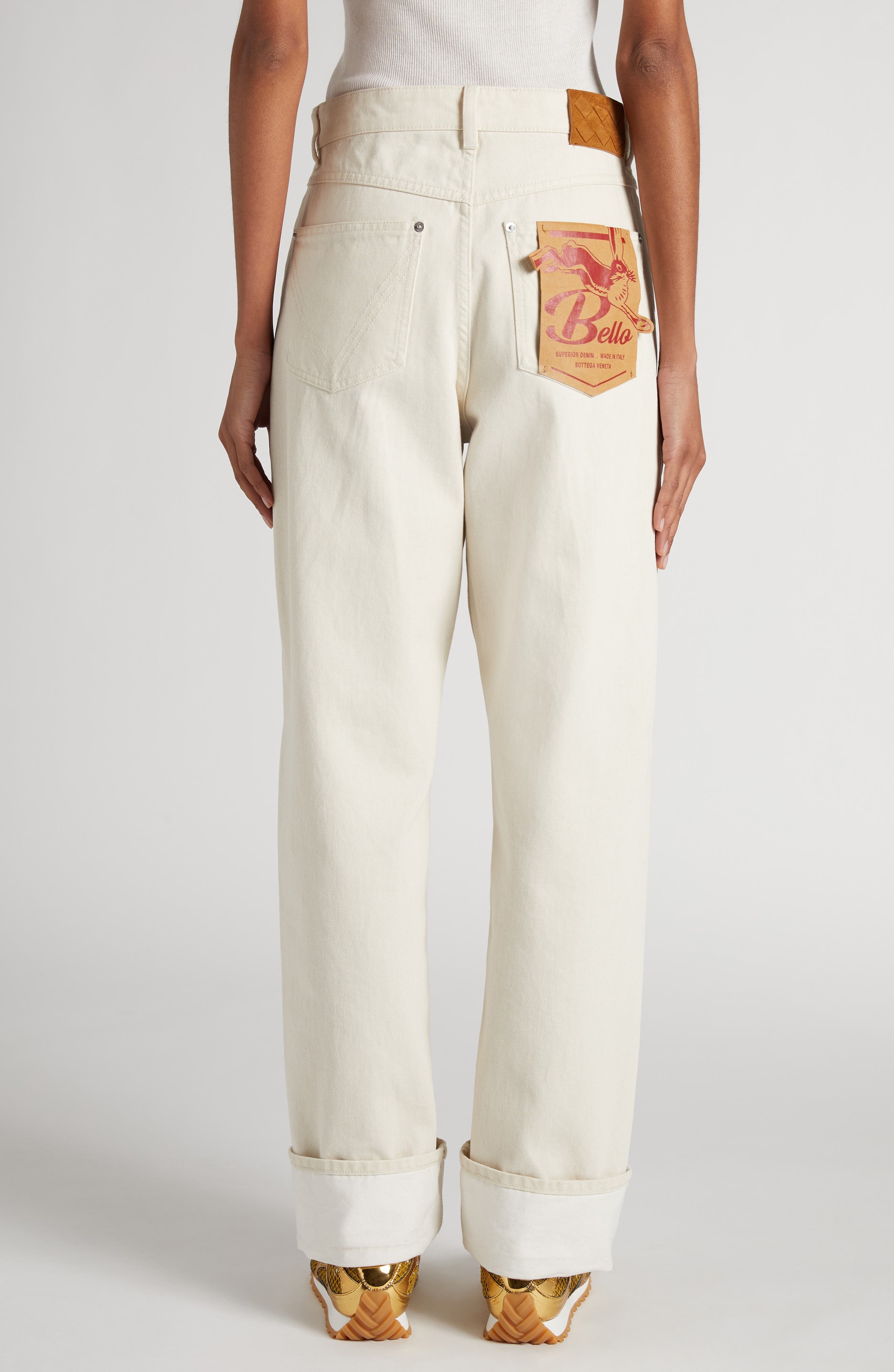 Bottega Veneta Turned Up Straight Leg Jeans in 9247 Pale Meringue at Nordstrom - 2