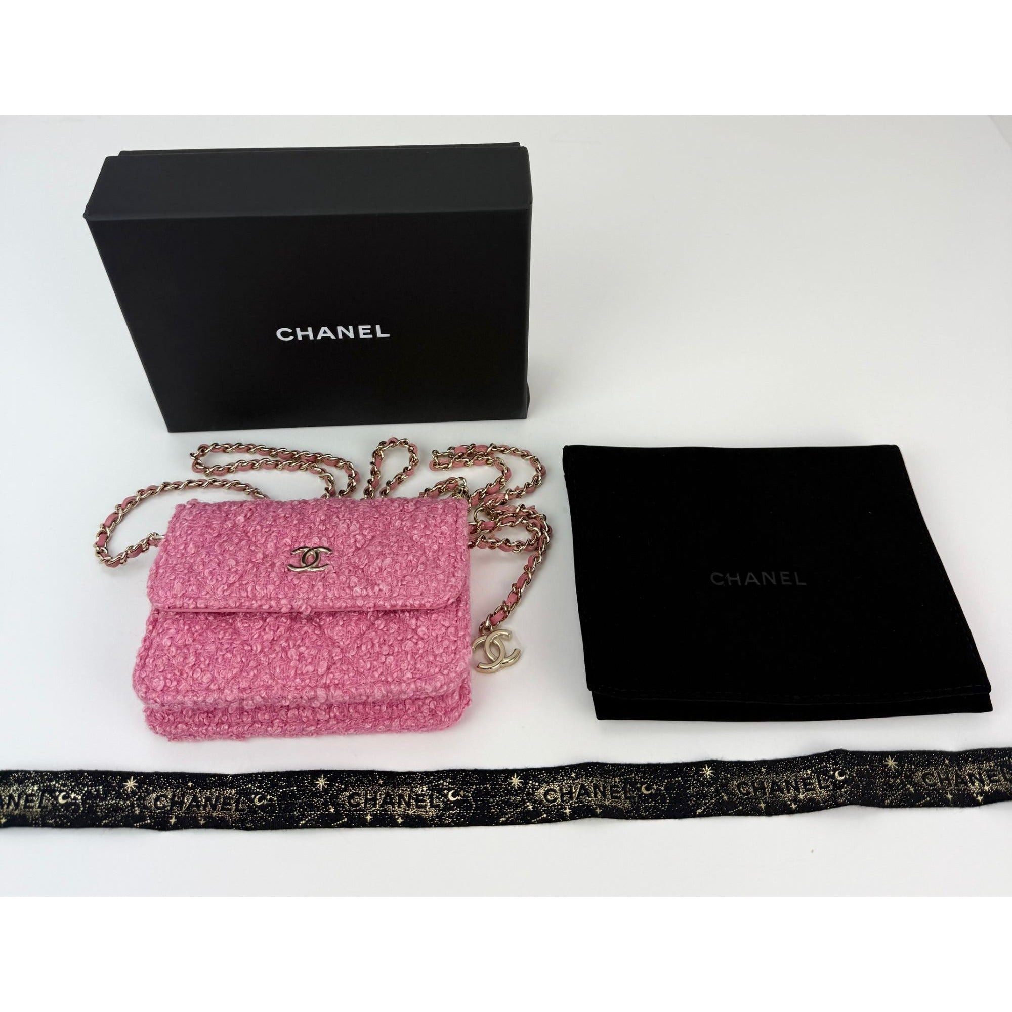 Chanel Tweed Quilted Mini Flap Pink Chain Waist Shoulder Bag - 7