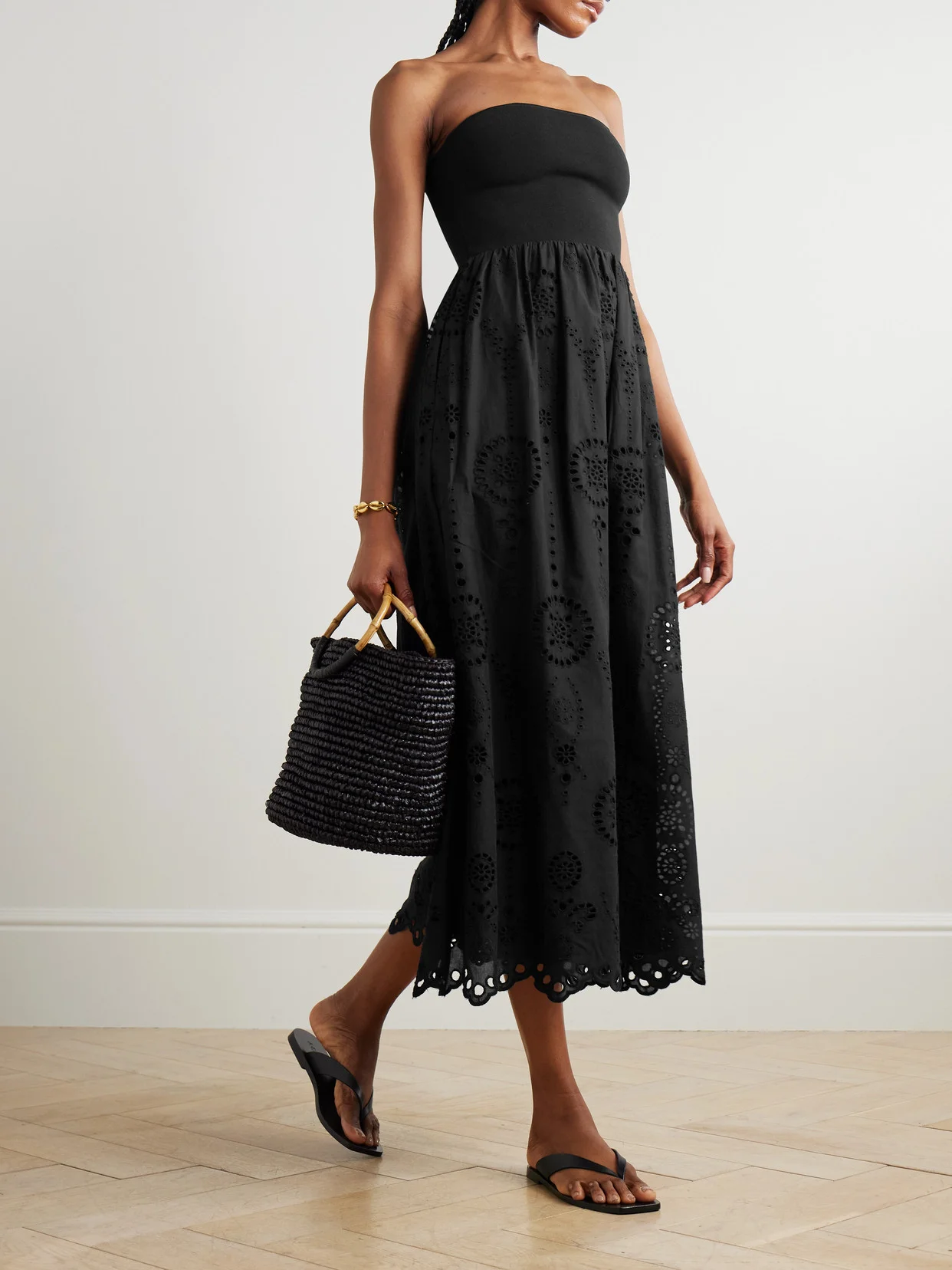 MATTEAU Strapless Broderie Anglaise Organic Cotton And Stretch-knit Midi Dress - SKBDR