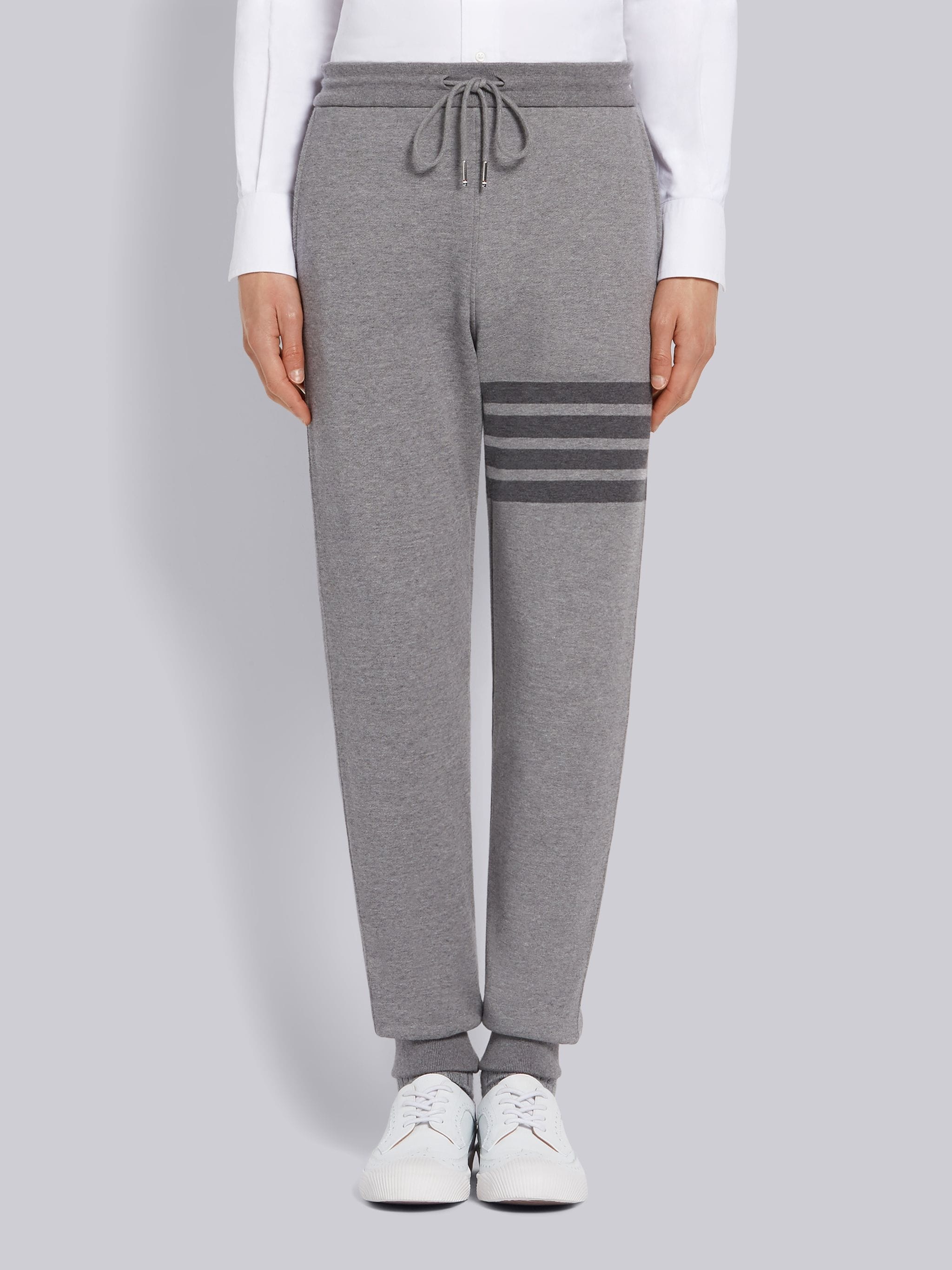 Medium Grey Cotton Loopback Tonal 4-Bar Sweatpants - 1