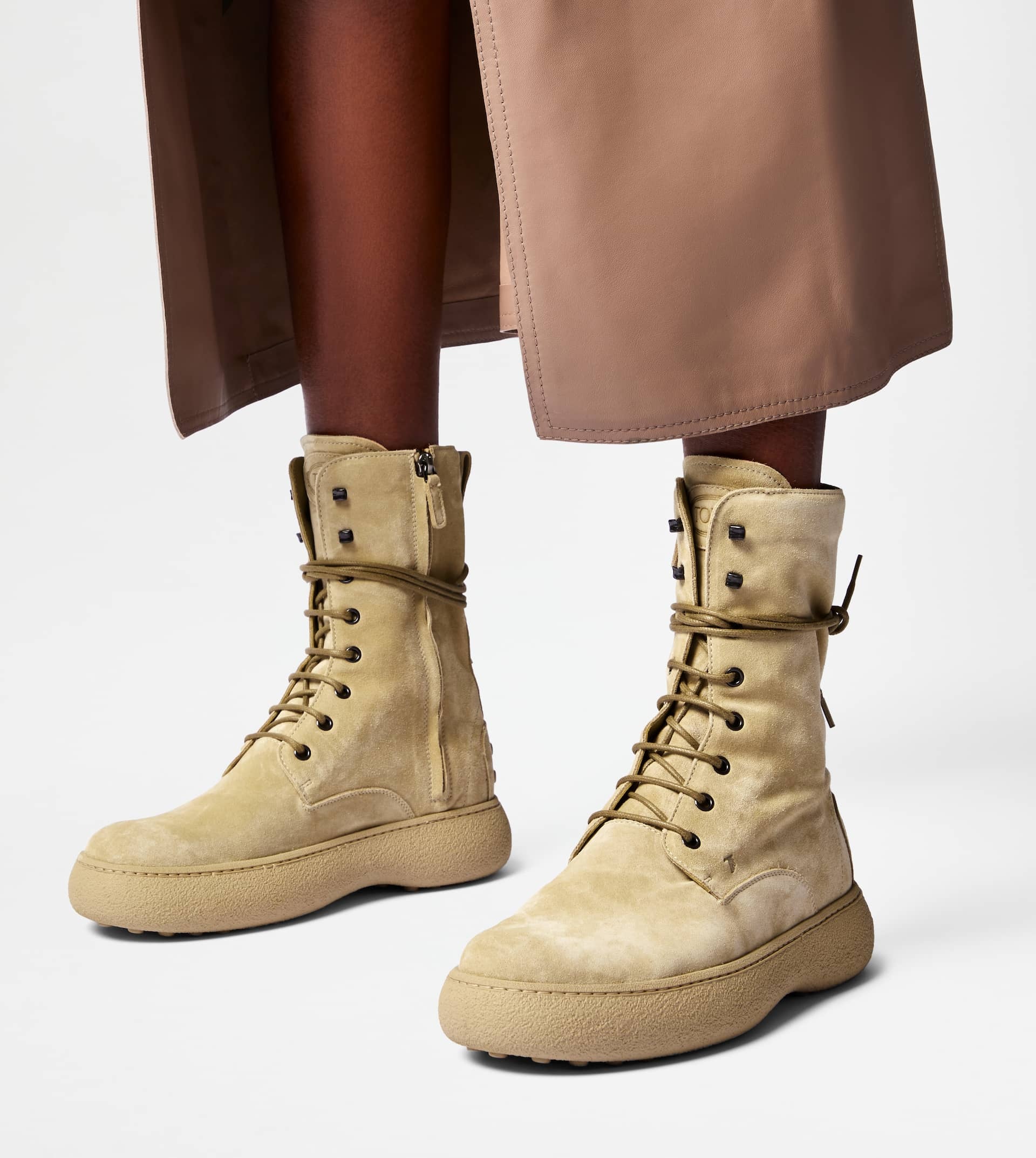 TOD'S W. G. LACE-UP ANKLE BOOTS IN SUEDE - BEIGE - 2
