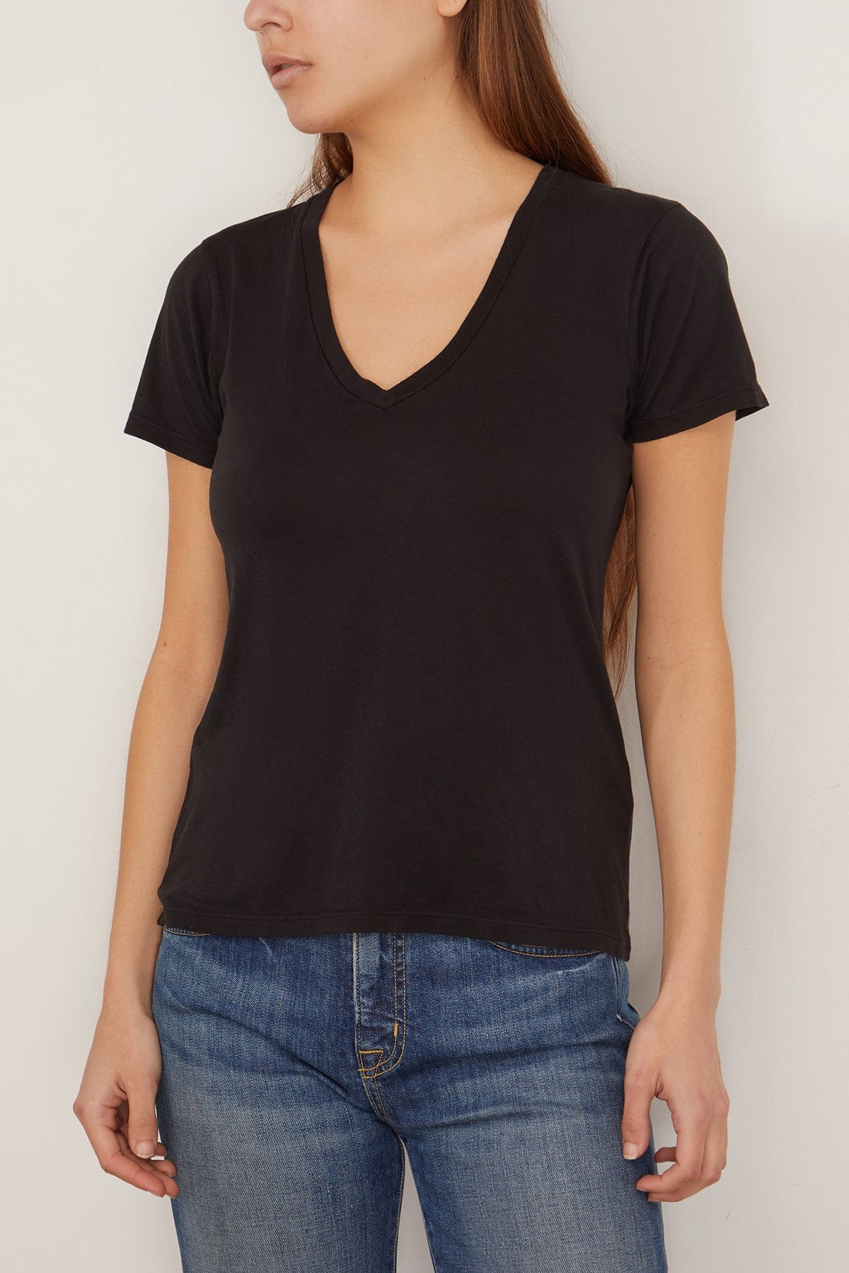 Carol V-Neck Tee Shirt in Jet Black - 3