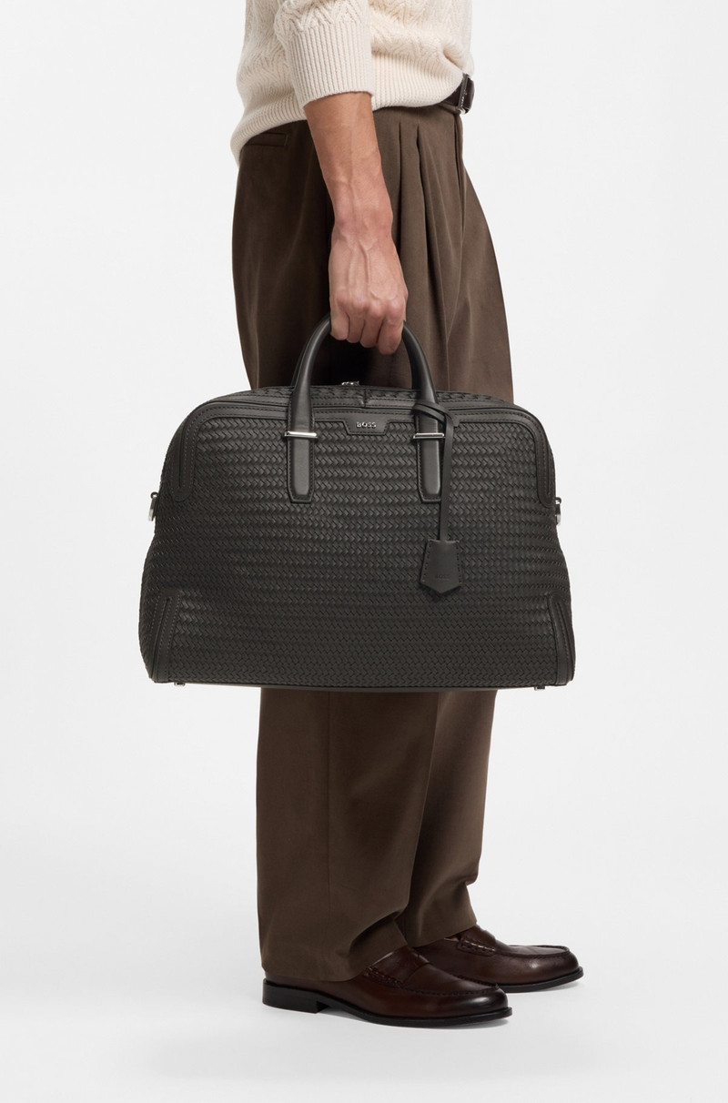 WOVEN-LEATHER HOLDALL WITH SILVER-TONE LOGO 4