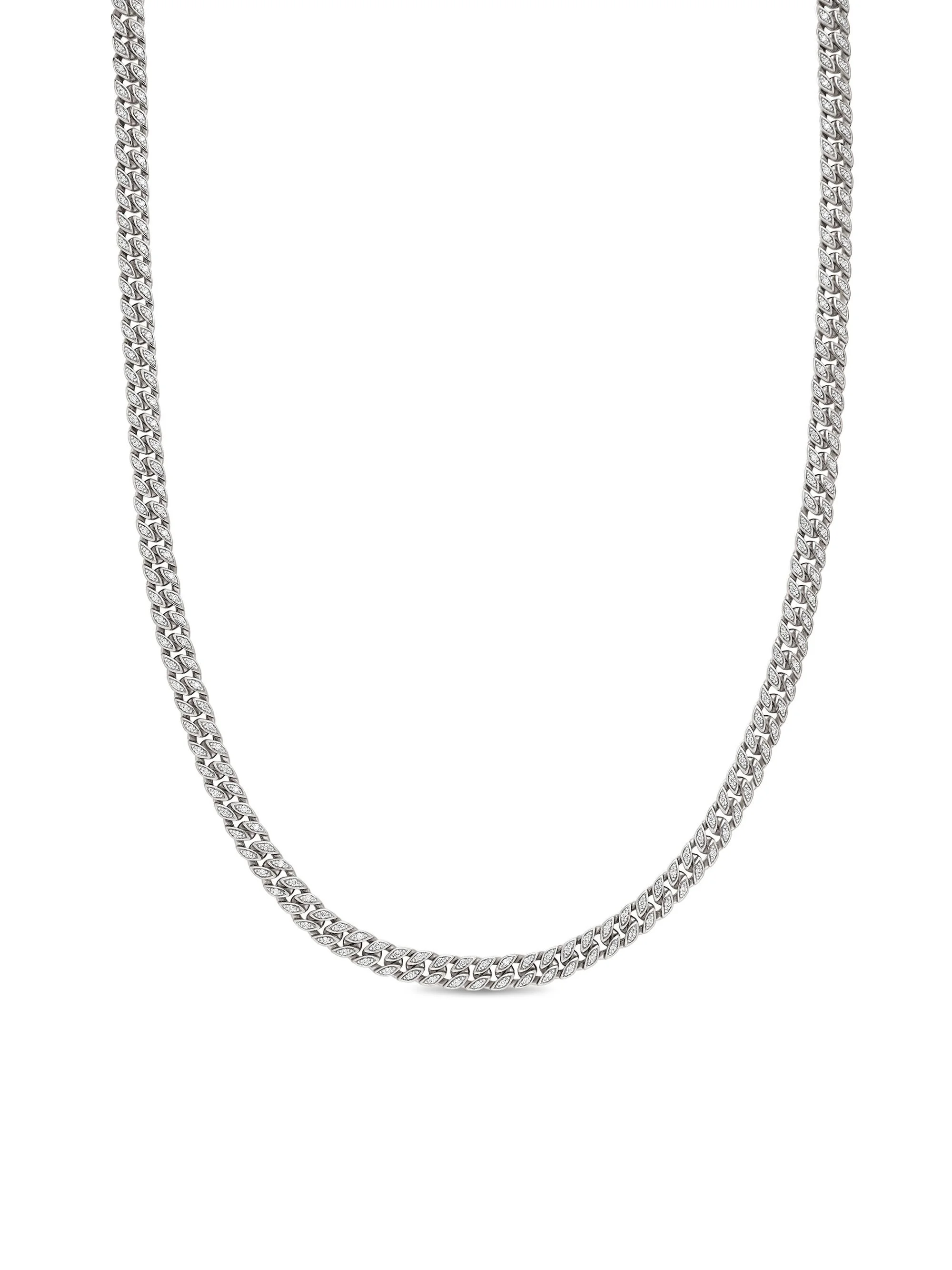 Men's Curb Chain Necklace in Sterling Silver, 6MM - Diamond - 1