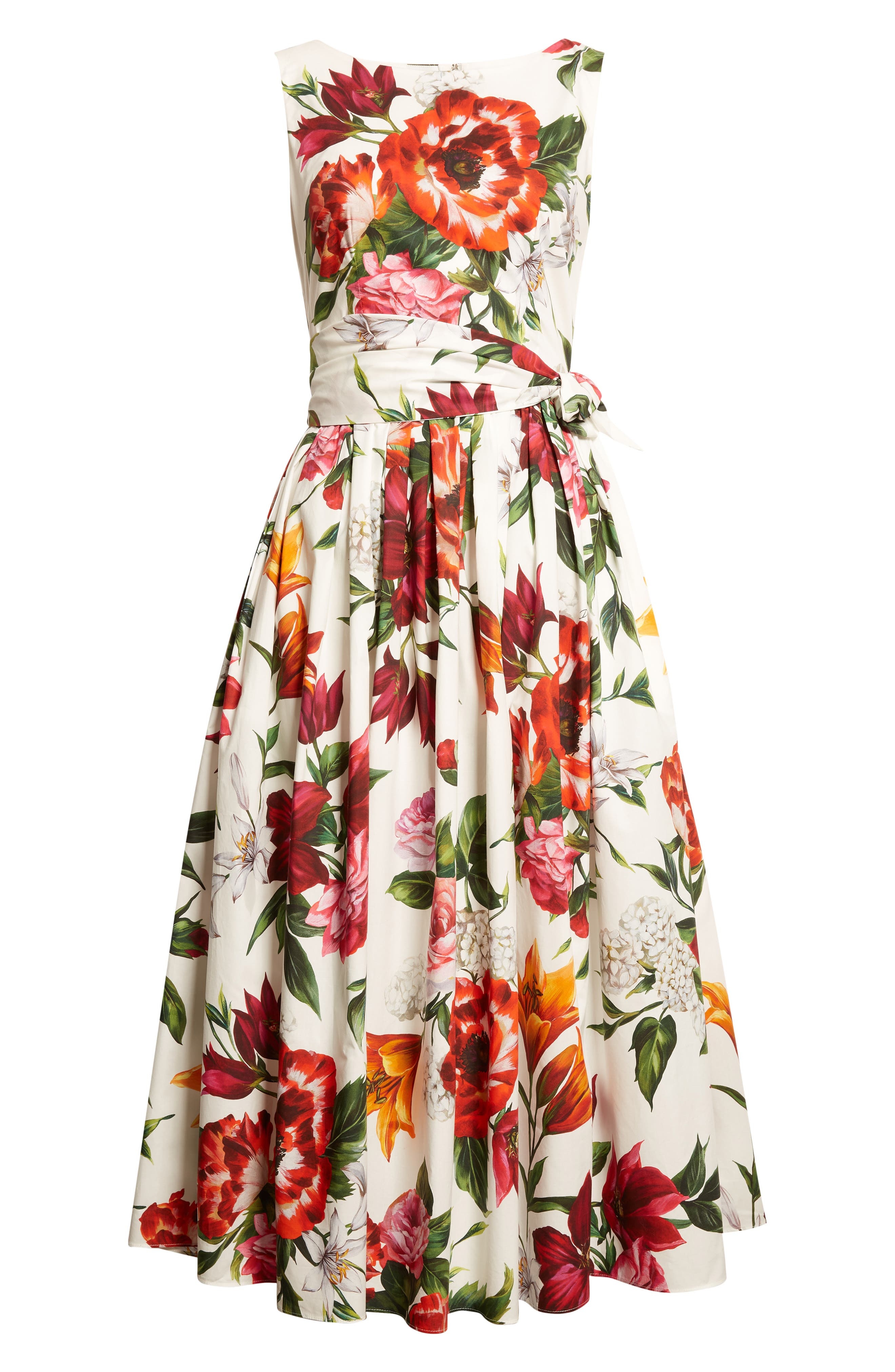 Dolce&Gabbana Floral Print Belted Poplin Fit & Flare Dress in Ha5Pb Anemoni Gigli F.bco at Nordstrom - 5